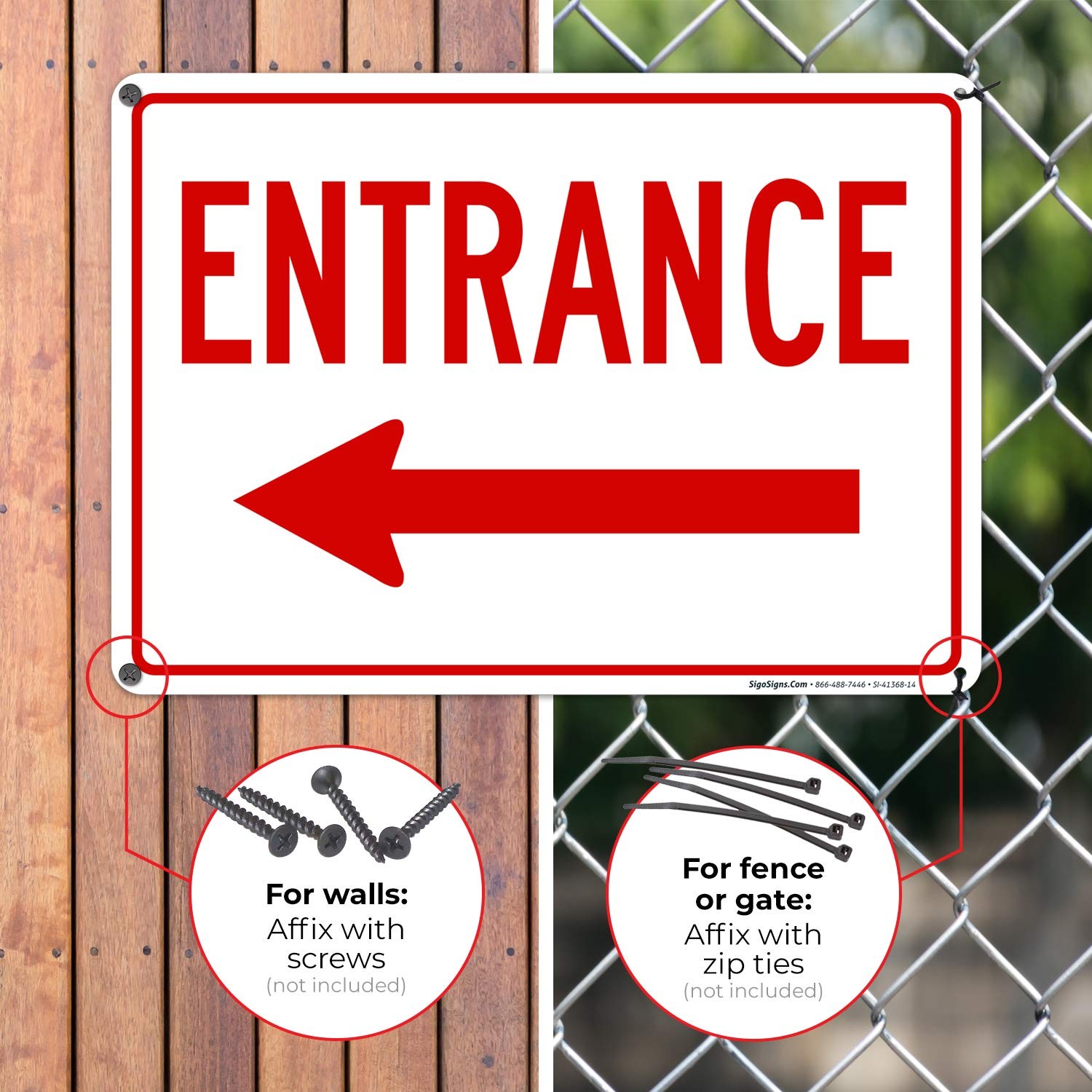 10×14 Left Arrow Aluminum Entrance Sign Rust Free Fade Resistant .040 Thickness