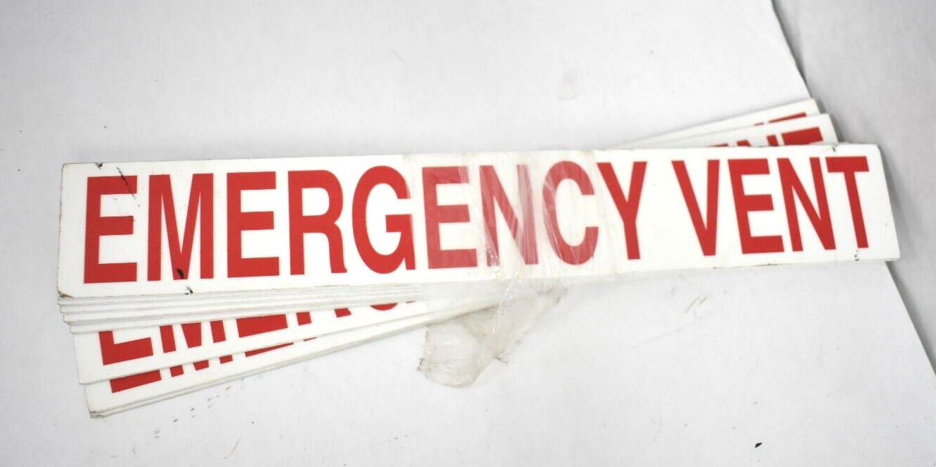 Lot of 9 Emergency Vent Plastic Signs Rectangular 13&Prime; x 2&Prime; Red On White