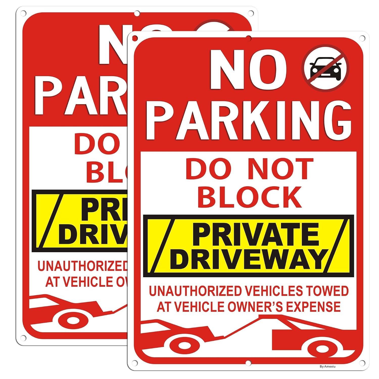 Red No Parking Signs 14&Prime;x10&Prime; 2 Pack Private Driveway Unauthorized Vehicle Sign