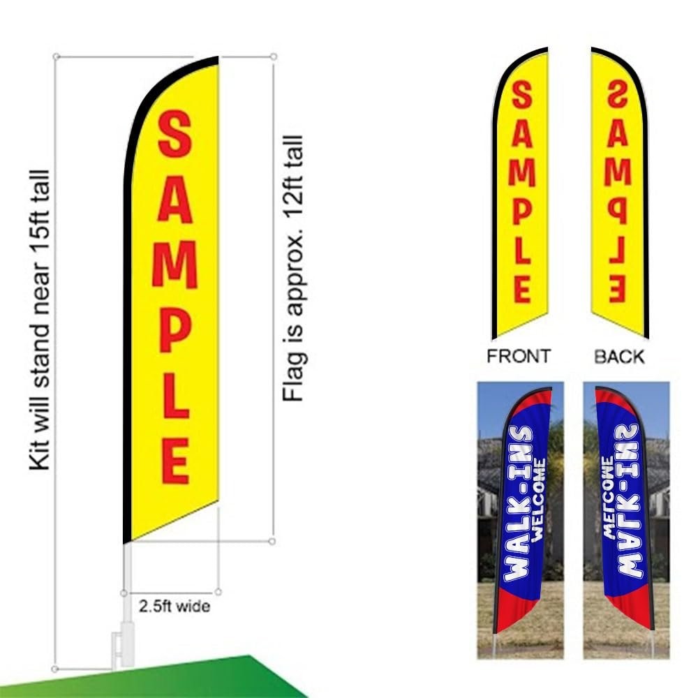 Walk-Ins Welcome Advertising Feather Banner Swooper Flag Kit with Flag Pole…