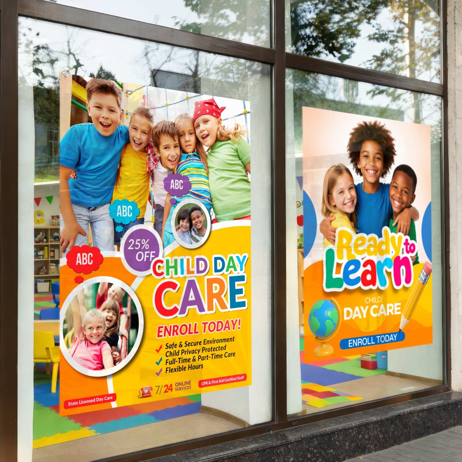 Child Day Care Window Wraps 36×48 Set of 2 | Privacy Storefront Signs