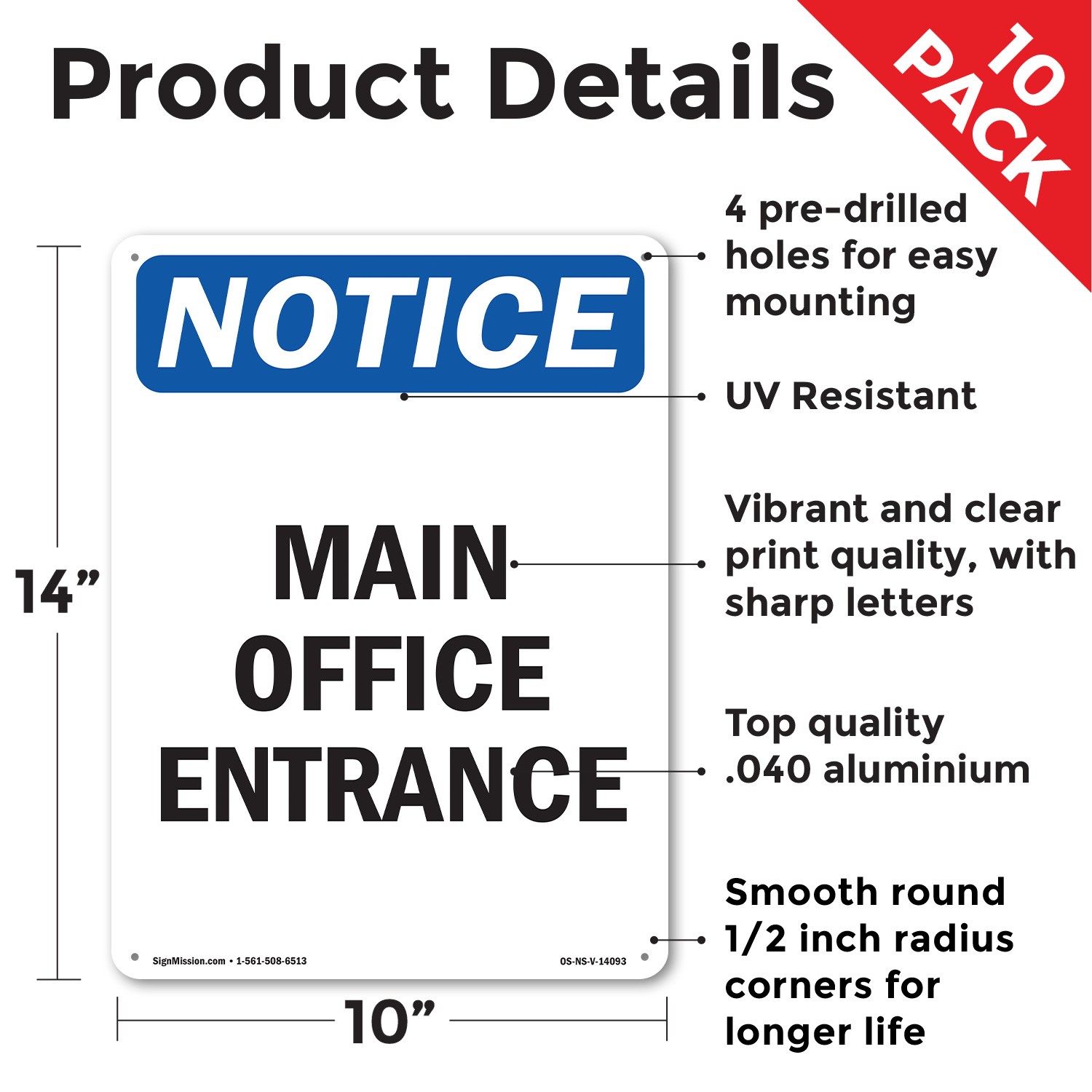 Main Office Entrance OSHA Notice Sign Metal, Plastic, Or Decal – 5 or 10 Pack