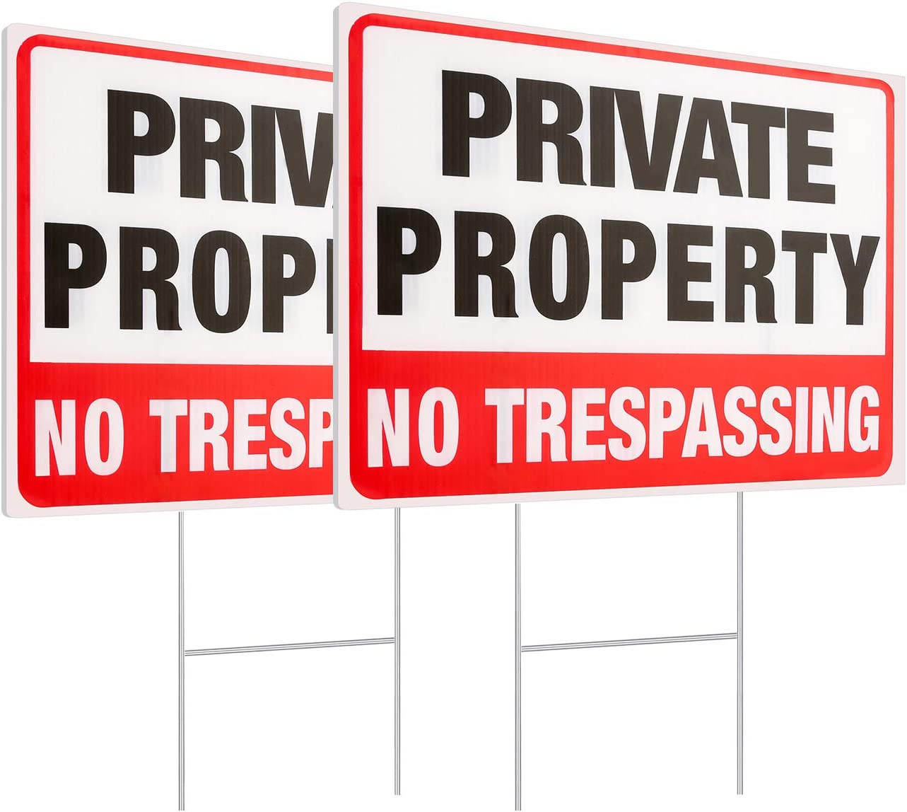 MUXYH 2 Pack Private Property No Trespassing Signs with Metal Wire H-Stakes, 12&prime;