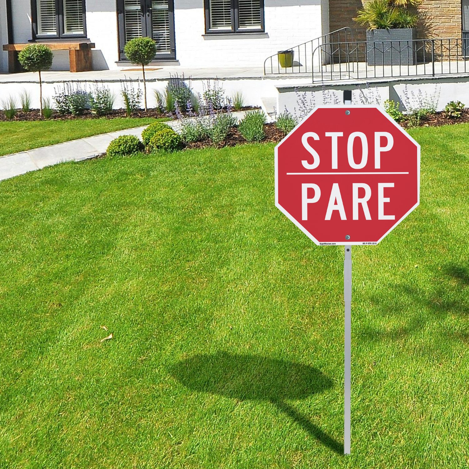 Stop Pare Octagon Sign With Stake Weather Resistant UV Protected Made in the USA