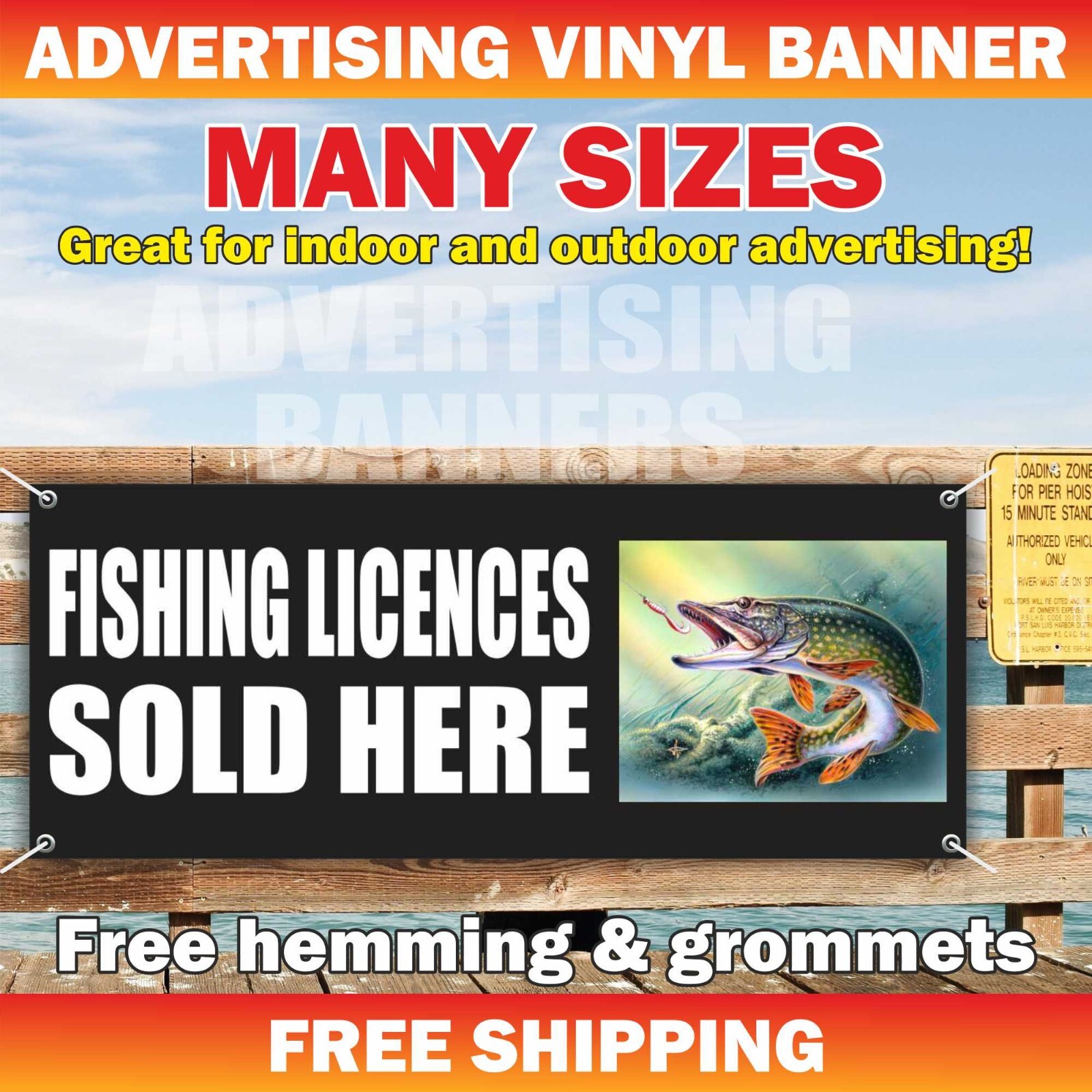 FISHING LICENCES SOLD HERE Advertising Banner Vinyl Mesh Sign Fisherman Bait
