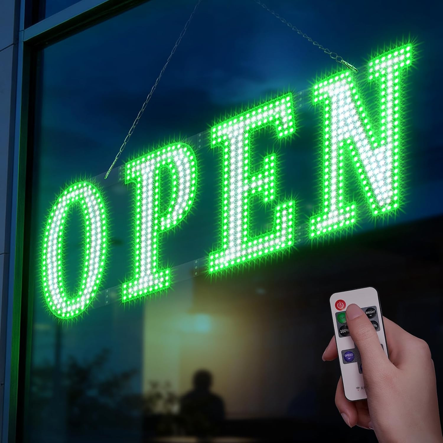 Bright LED Open Sign with Remote, 14 Modes, Adjustable for Storefront Window