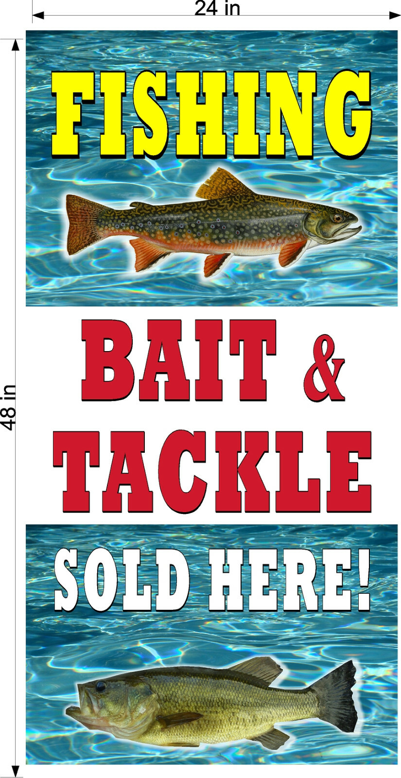PERFORATED WINDOW VINYL DECAL FISHING BAIT & TACKLE SOLD HERE 2&prime; X 4&prime; VERTICAL