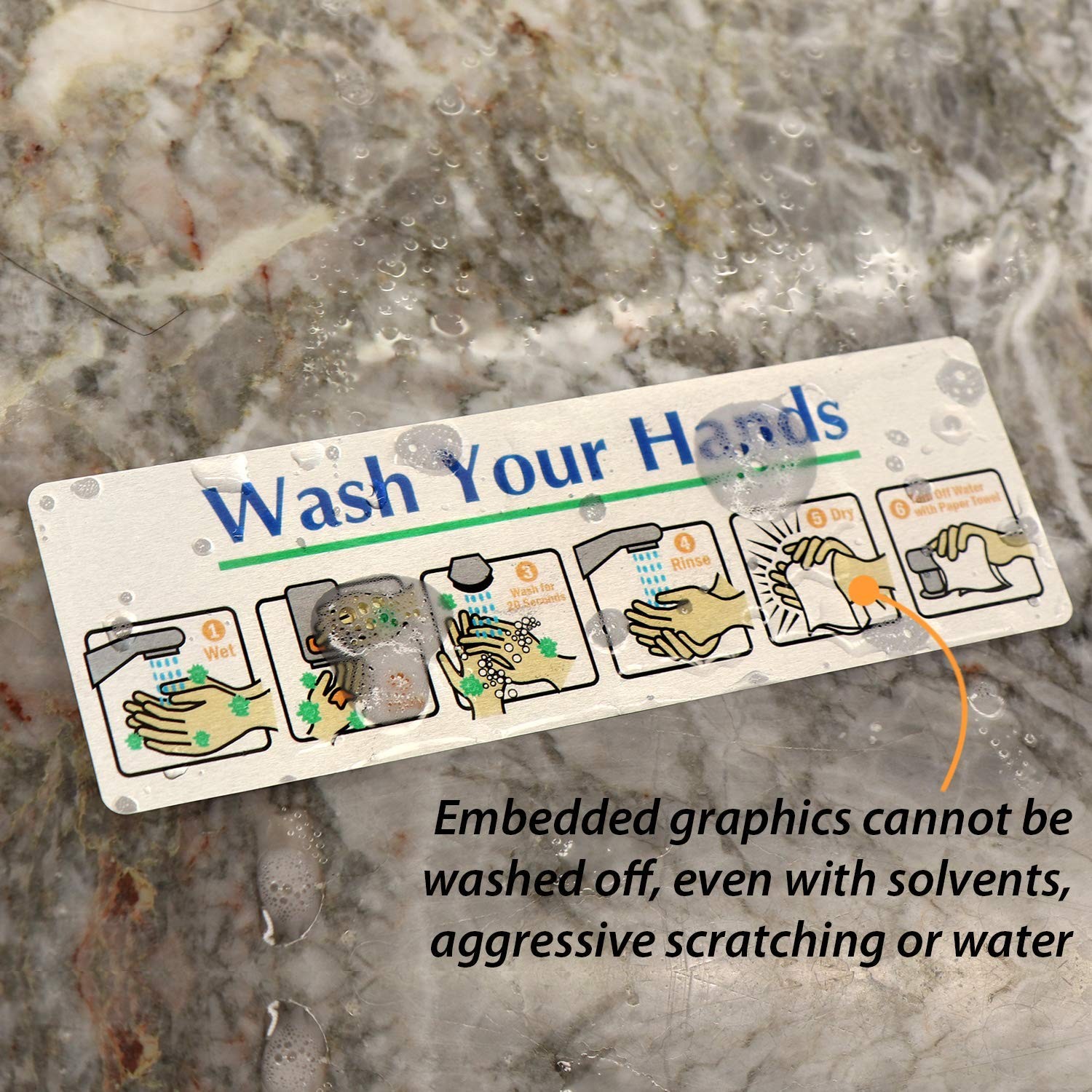 2 x 6 inch “Wash Your Hands” Hand Washing Instructions Sign with Adhesive Bac…