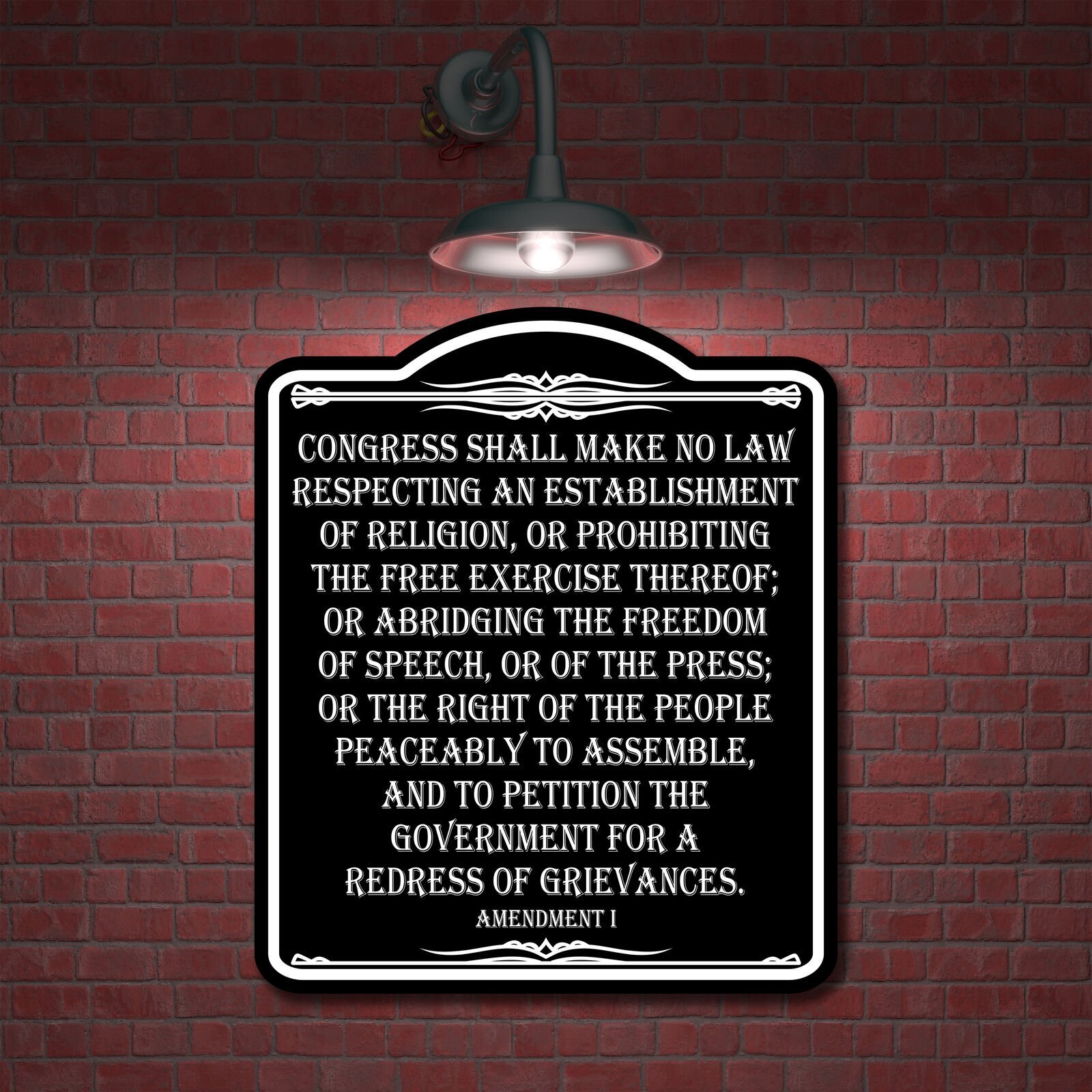 Congress Shall Make No Law First Amendment BLACK Aluminum Composite Sign