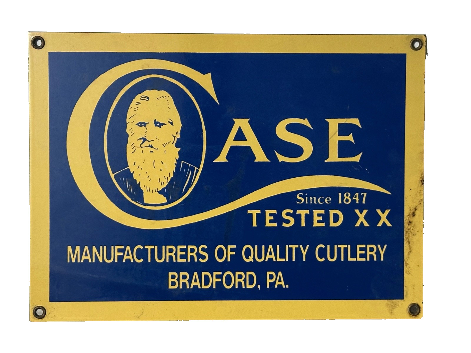 Case Knives Advertising Sign Bradford Pa. 15&Prime; x 10.75&Prime; Large Blue and Yellow