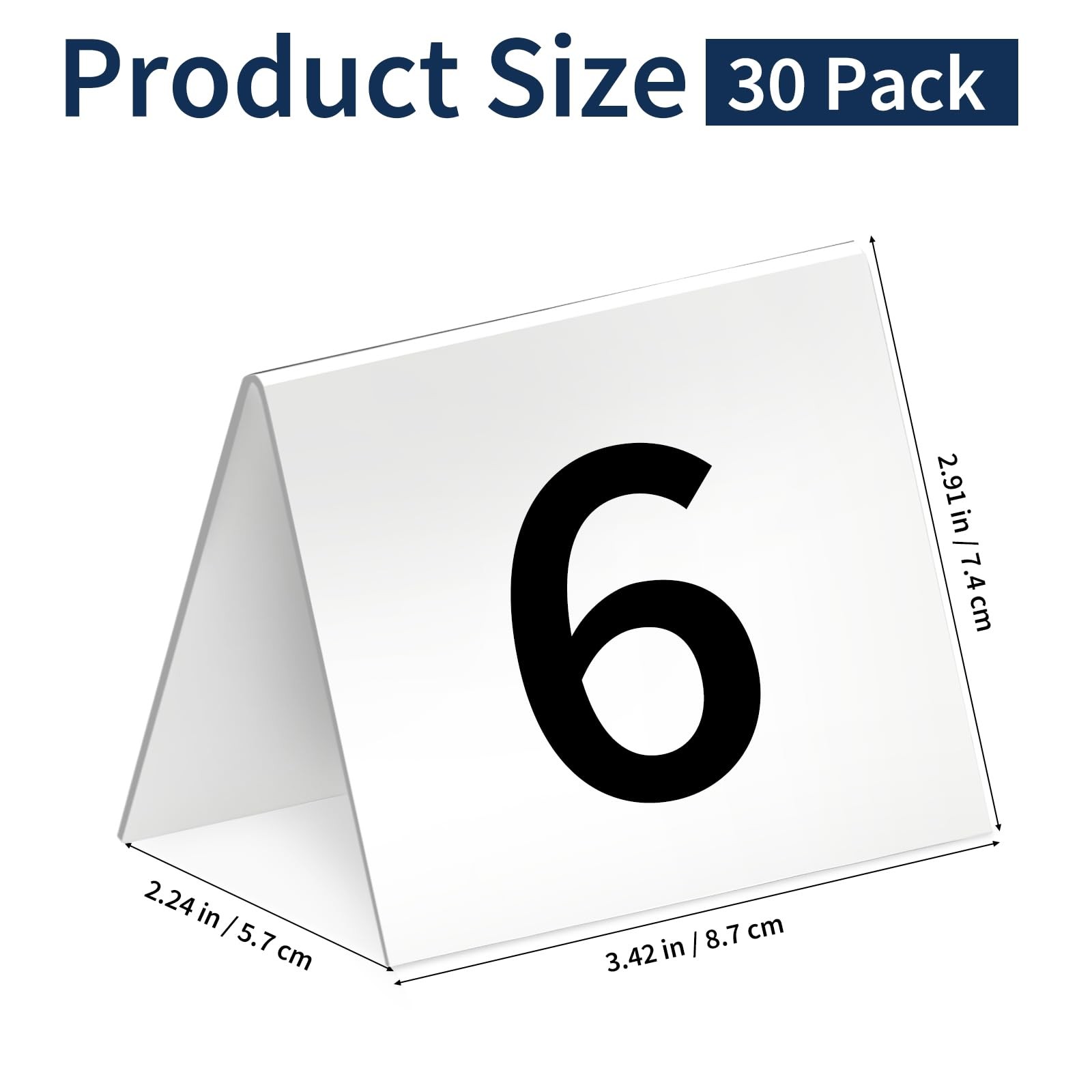 30 Pack Restaurant Table Numbers Double Side Acrylic Tent White 3.4×2.2 Inch