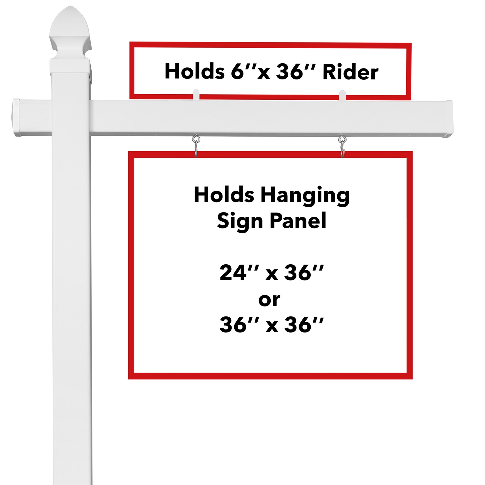 72&Prime; x 47&Prime; Real Estate Yard Sign Post with 2 Cap Options – Vinyl PVC – White –