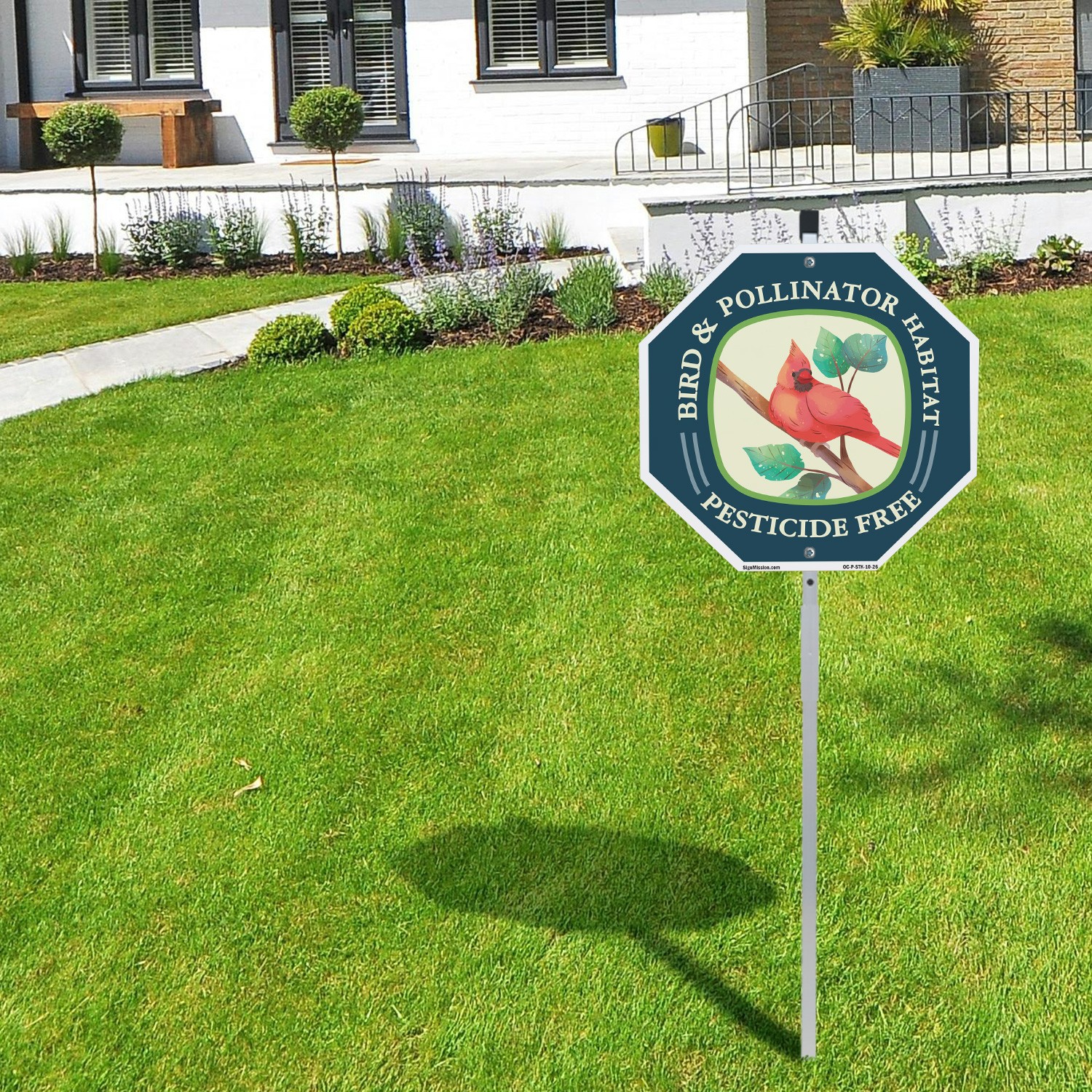 Bird & Pollinator Habitat Pestici Octagon Sign With Stake Weather Resistant