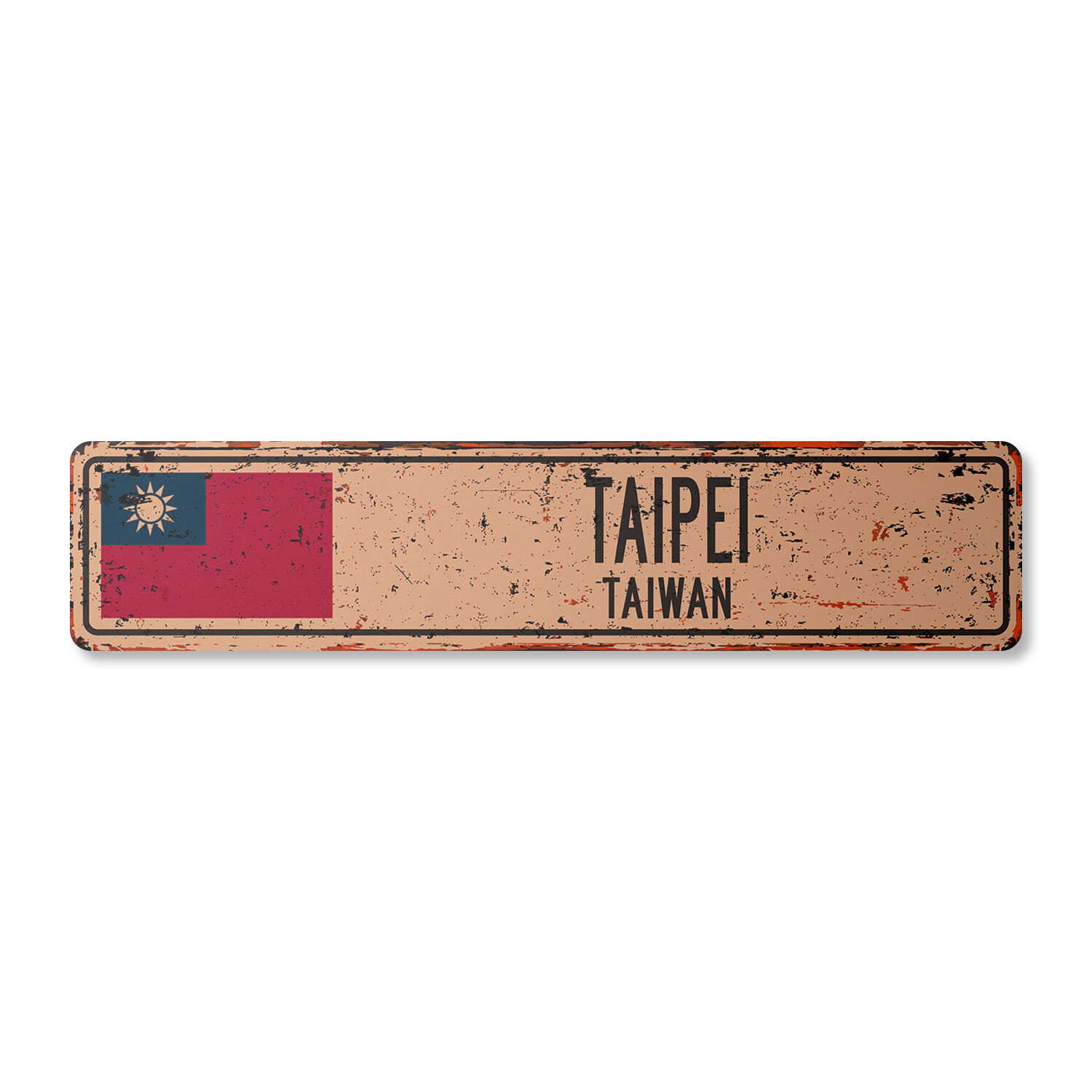 TAIPEI TAIWAN Vintage Street Sign Taiwanese flag city country road wall rustic