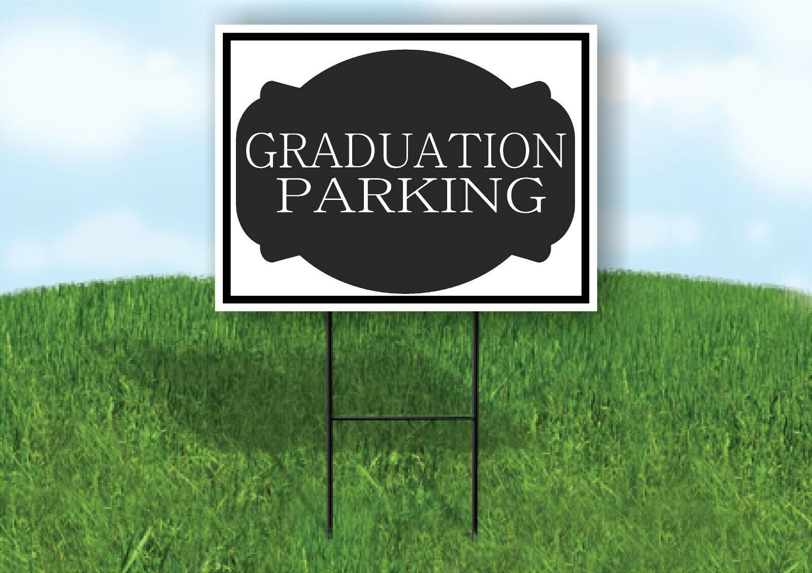GRADUATION PARKING BLACK TAG Yard Sign with Stand LAWN SIGN