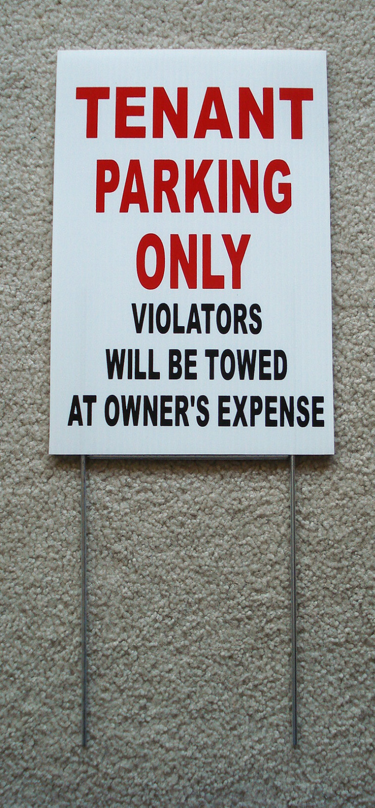 TENANT PARKING ONLY 8&Prime;x12&Prime; Plastic Coroplast Sign w/Slide-in-Stake
