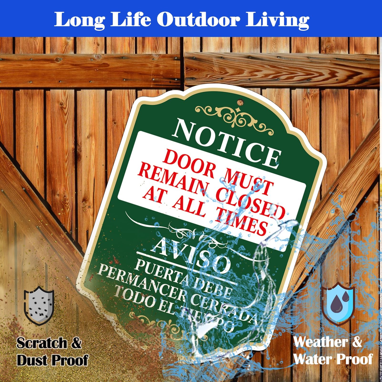 2 Pack Notice Door Must Remain Closed Sign Bilingual English Spanish 10×7 In