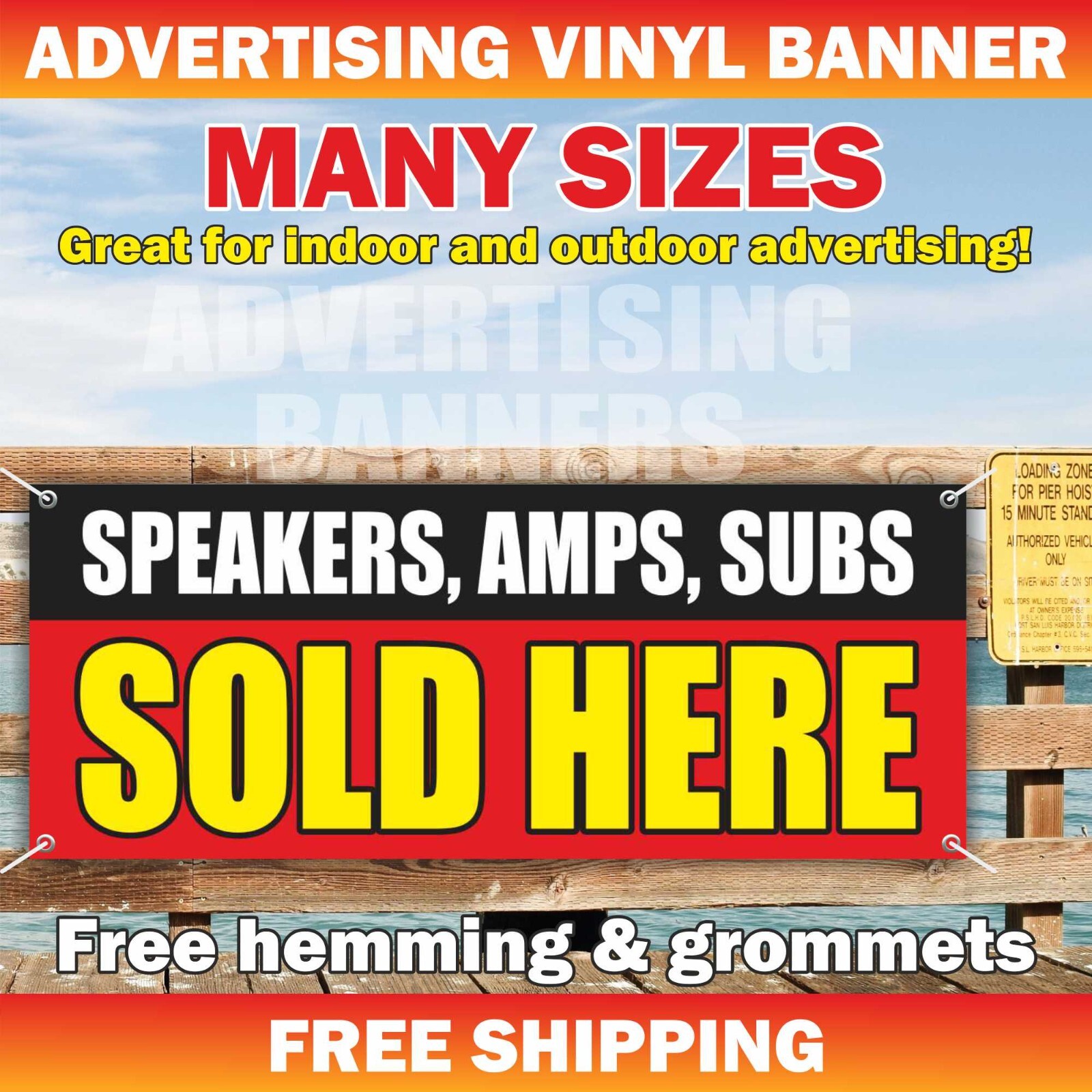 SPEAKERS AMPS SUBS SOLD HERE Advertising Banner Vinyl Mesh Sign Car Audio
