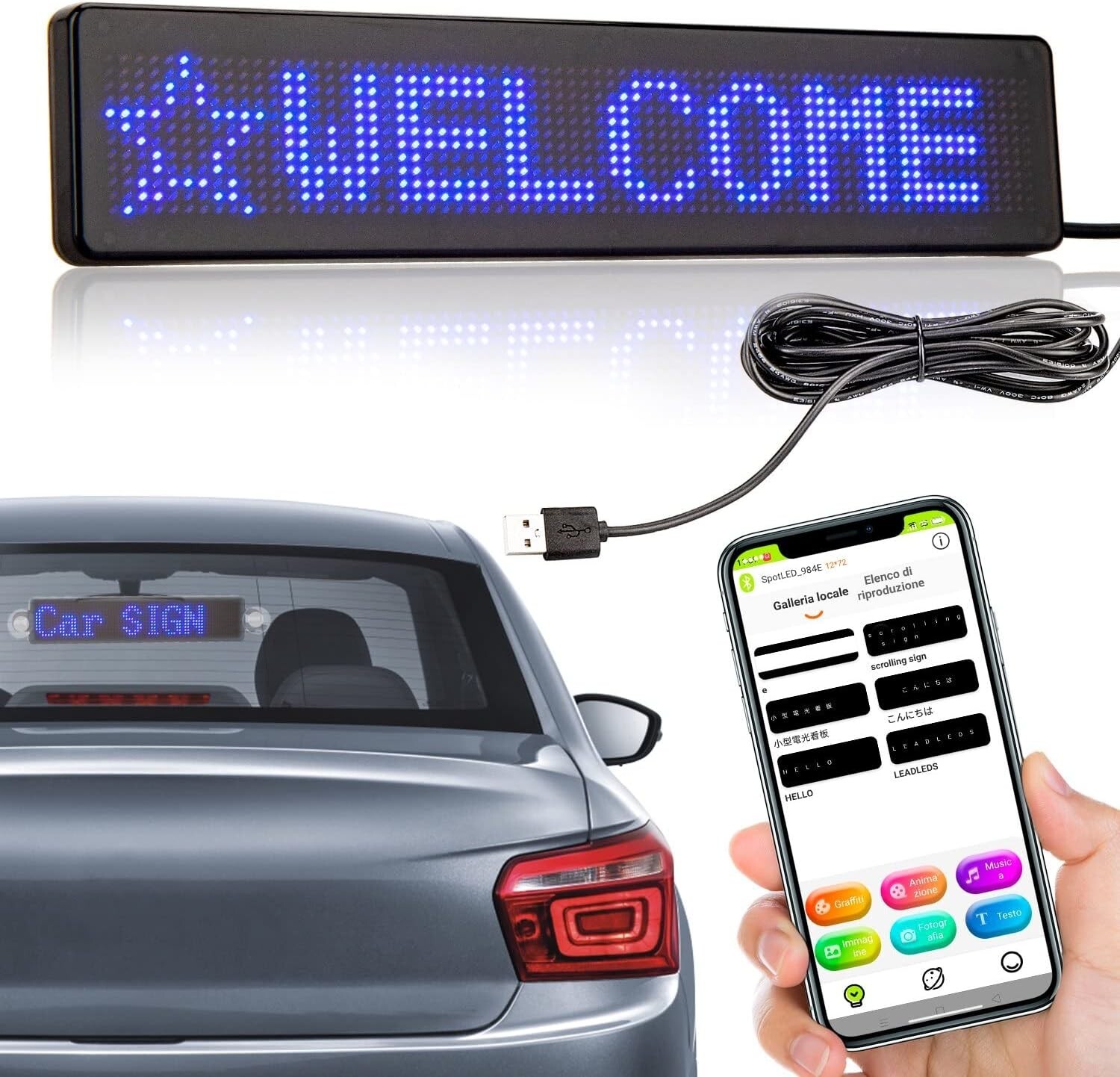 Smart Programmable LED Car Sign Bluetooth Messaging Board for Vehicles & Stores