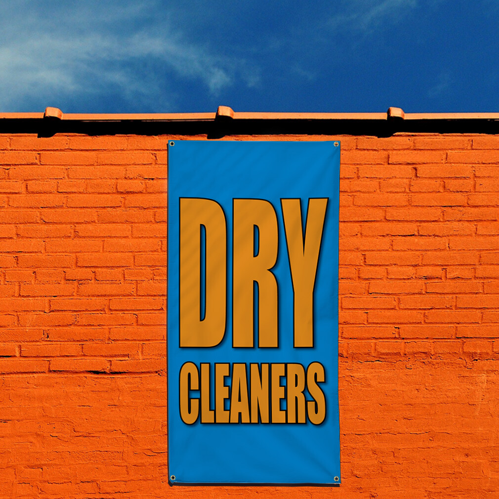 Vertical Vinyl Banner Multiple Sizes Dry Cleaners Blue Business Advertisement