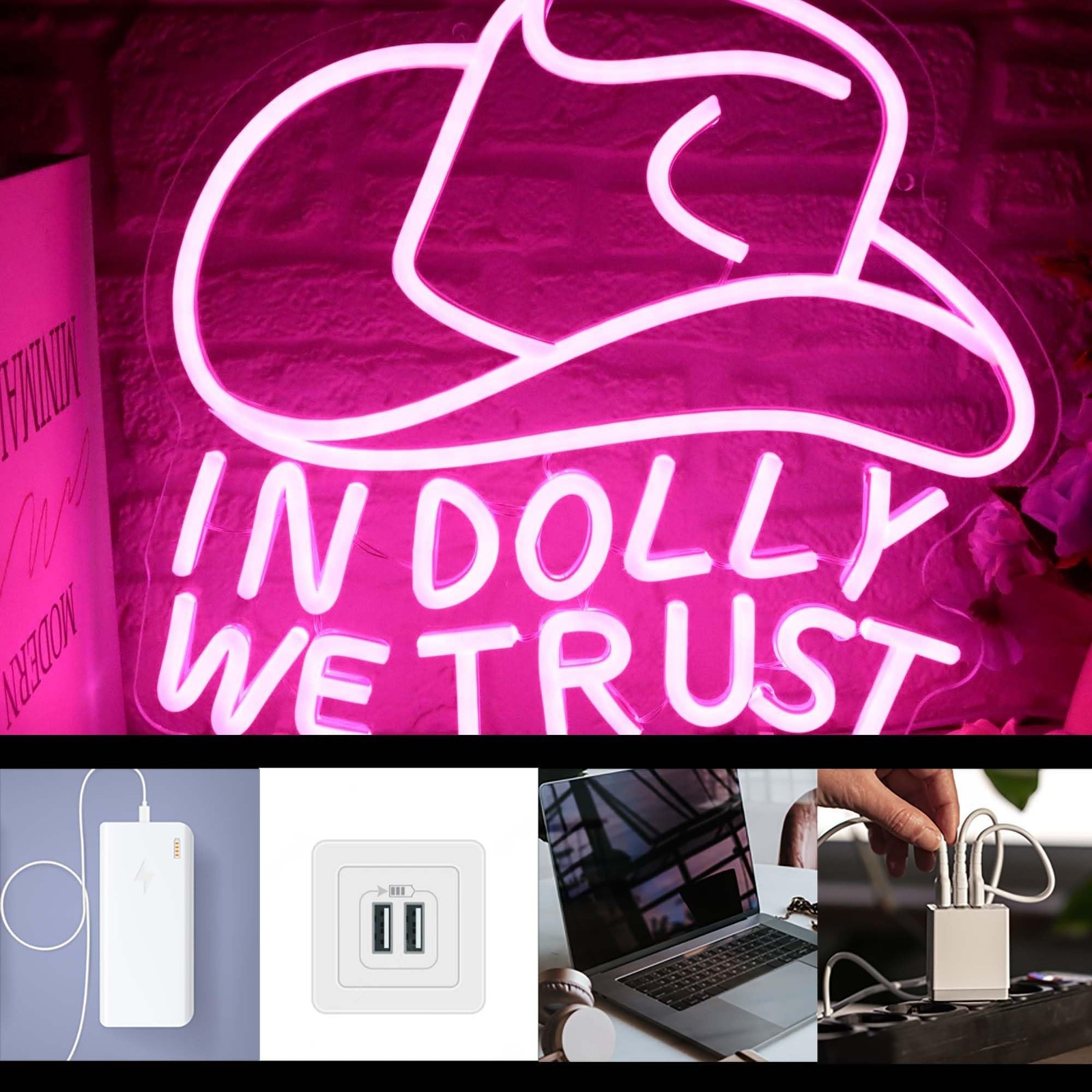 In Dolly We Trust Neon Sign, Pink Cowgirl Hat LED Signs, Country Retro Style …