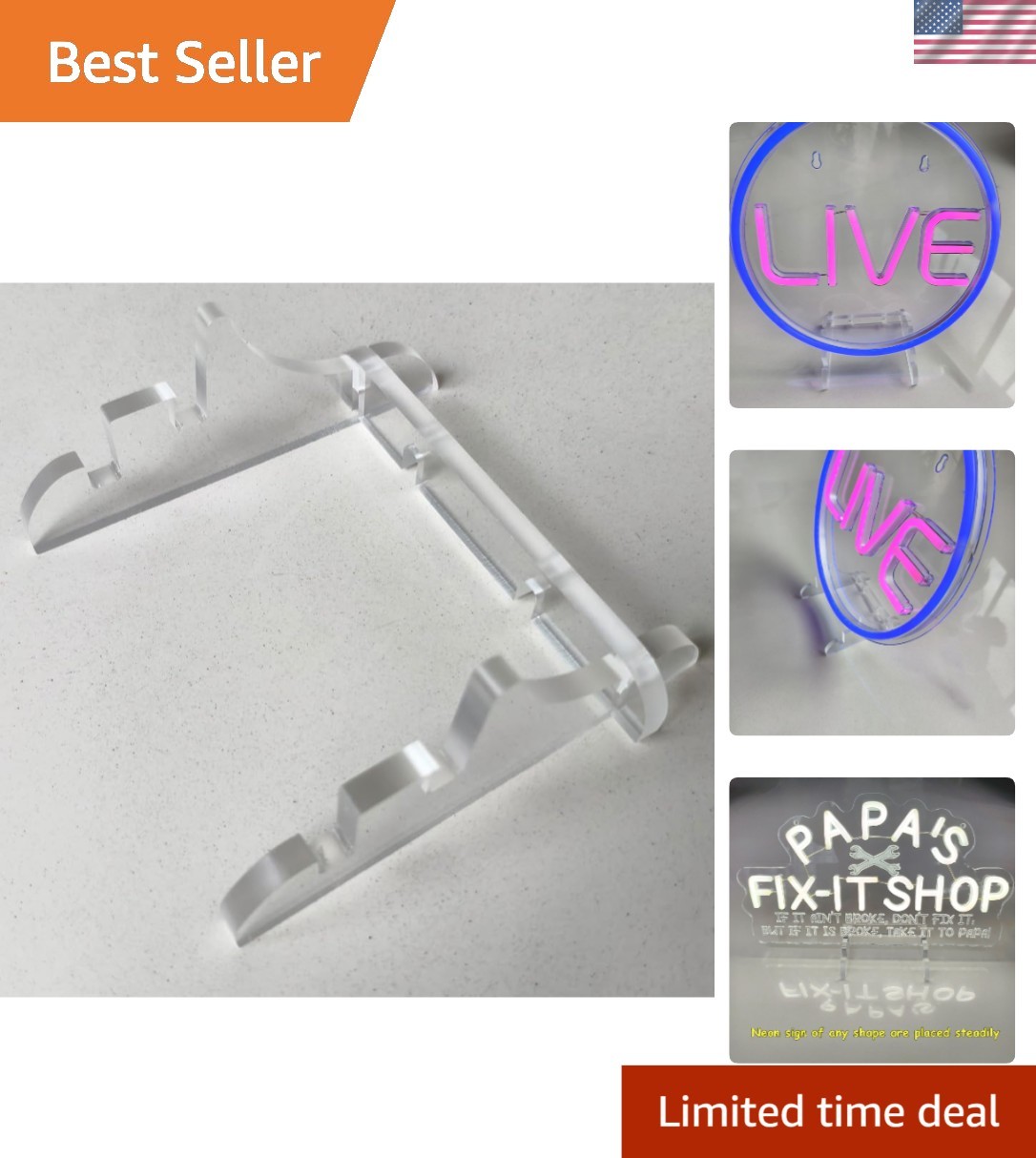 Crystal-Clear Acrylic Neon Sign Holder Base – Adjustable & Stable Tabletop Stand