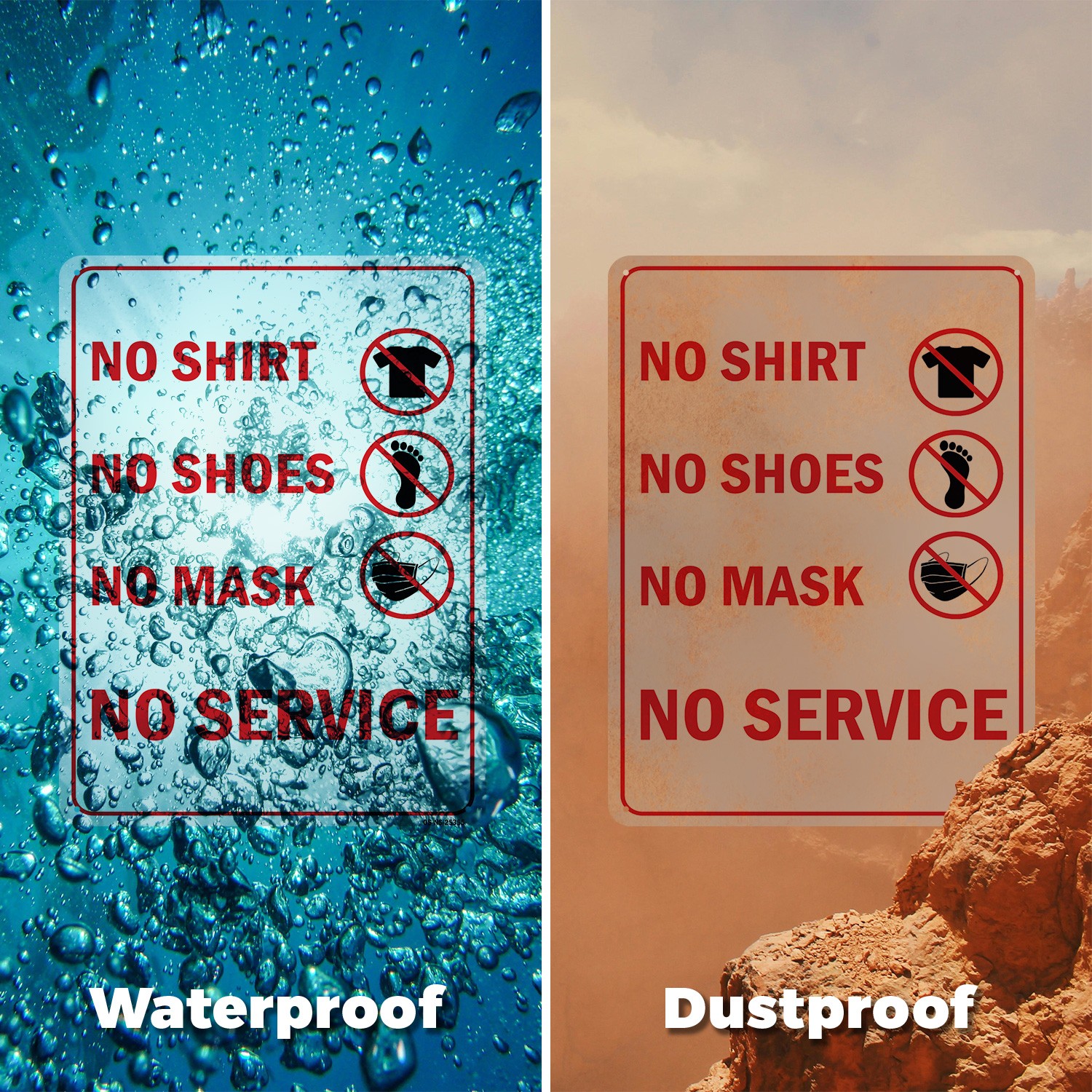 No Shirt No Shoes No Mask No Service All Red Public Safety Sign – 5 or 10 Pack