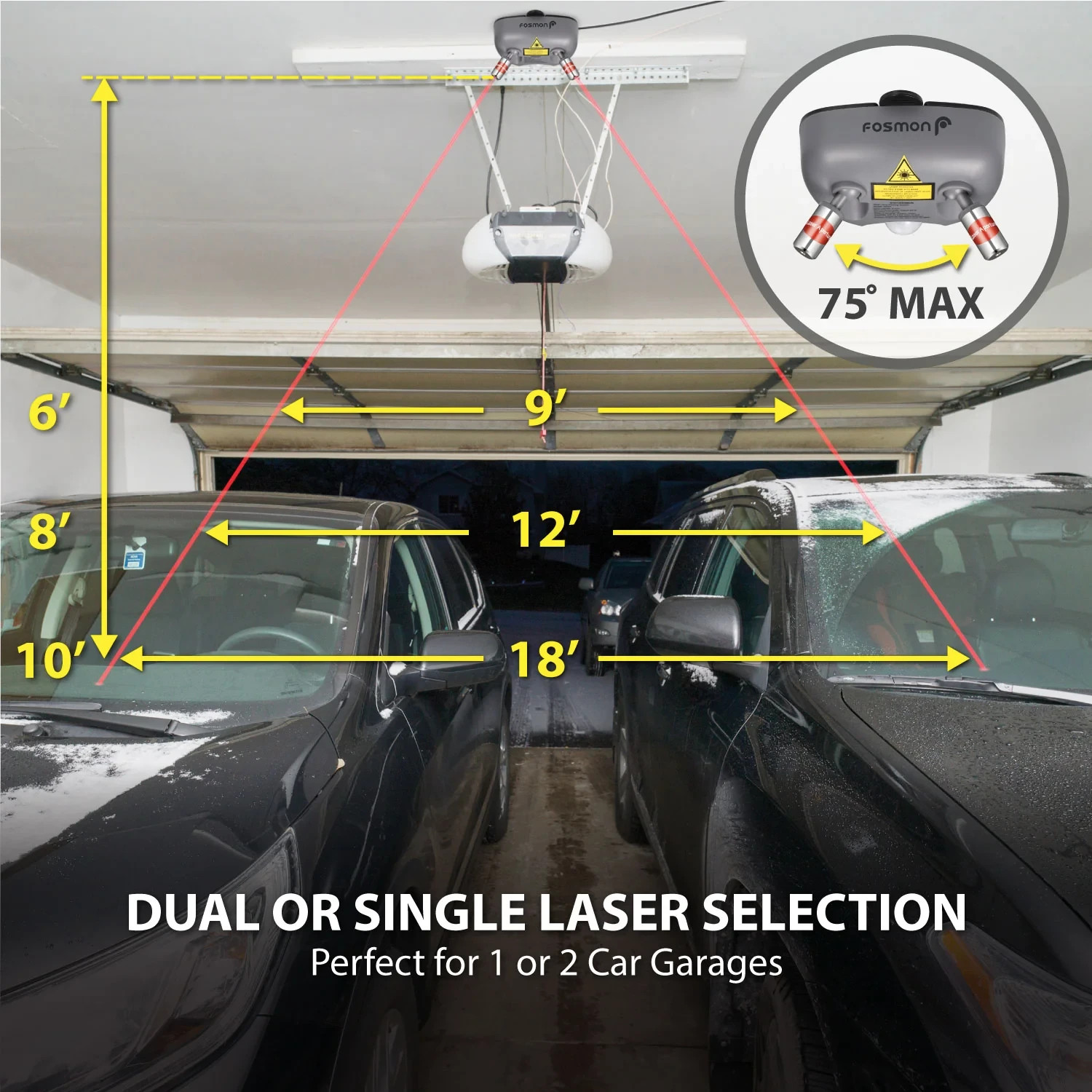 Fosmon 51072HOMUS Wide Angle, Dual Laser Garage Parking Assist