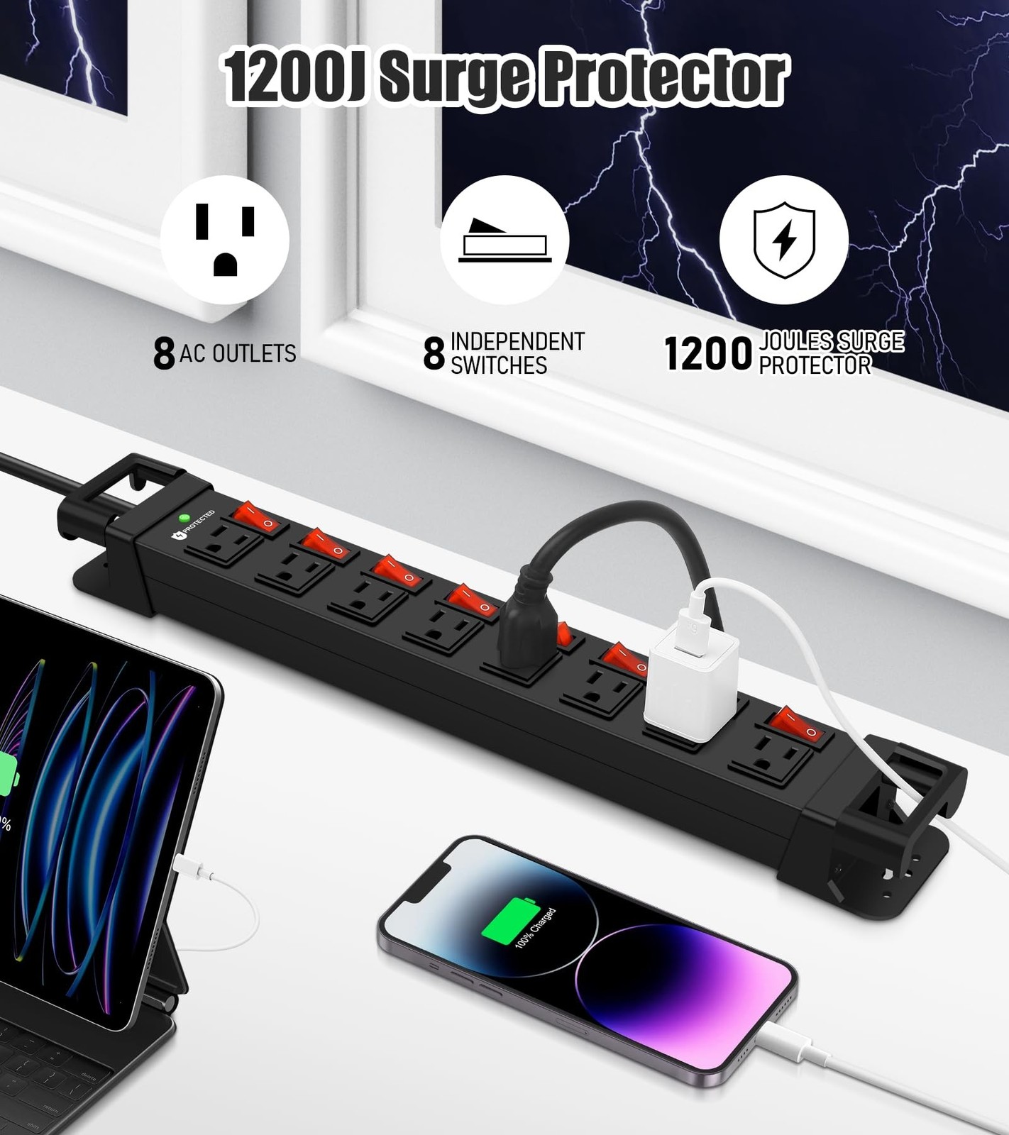 Heavy Duty Power Strip with Individual Switches,8 Outlets 14 Gauge Industrial…