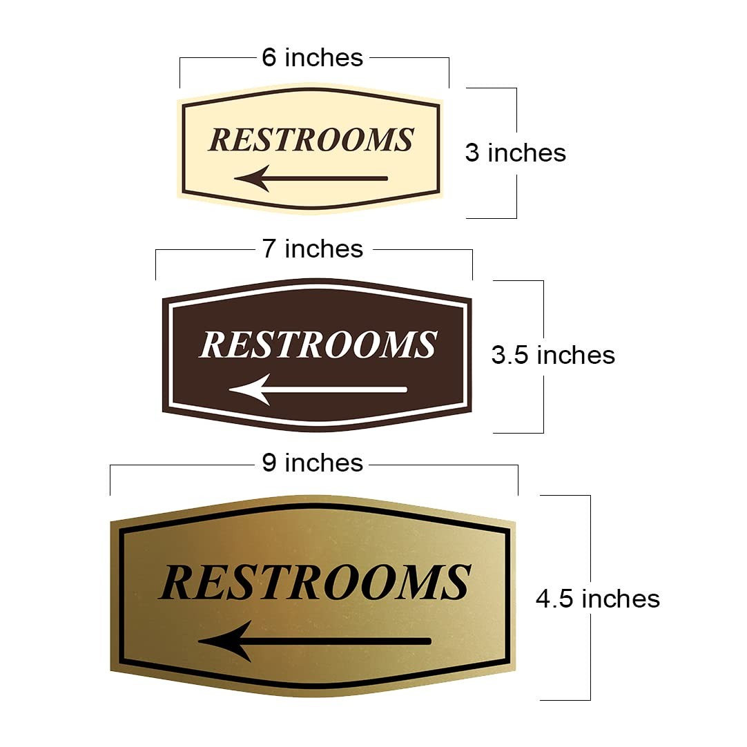 1 Pack Fancy Restrooms Left Arrow Sign Blue Large, Wall Door Mount Office Decor