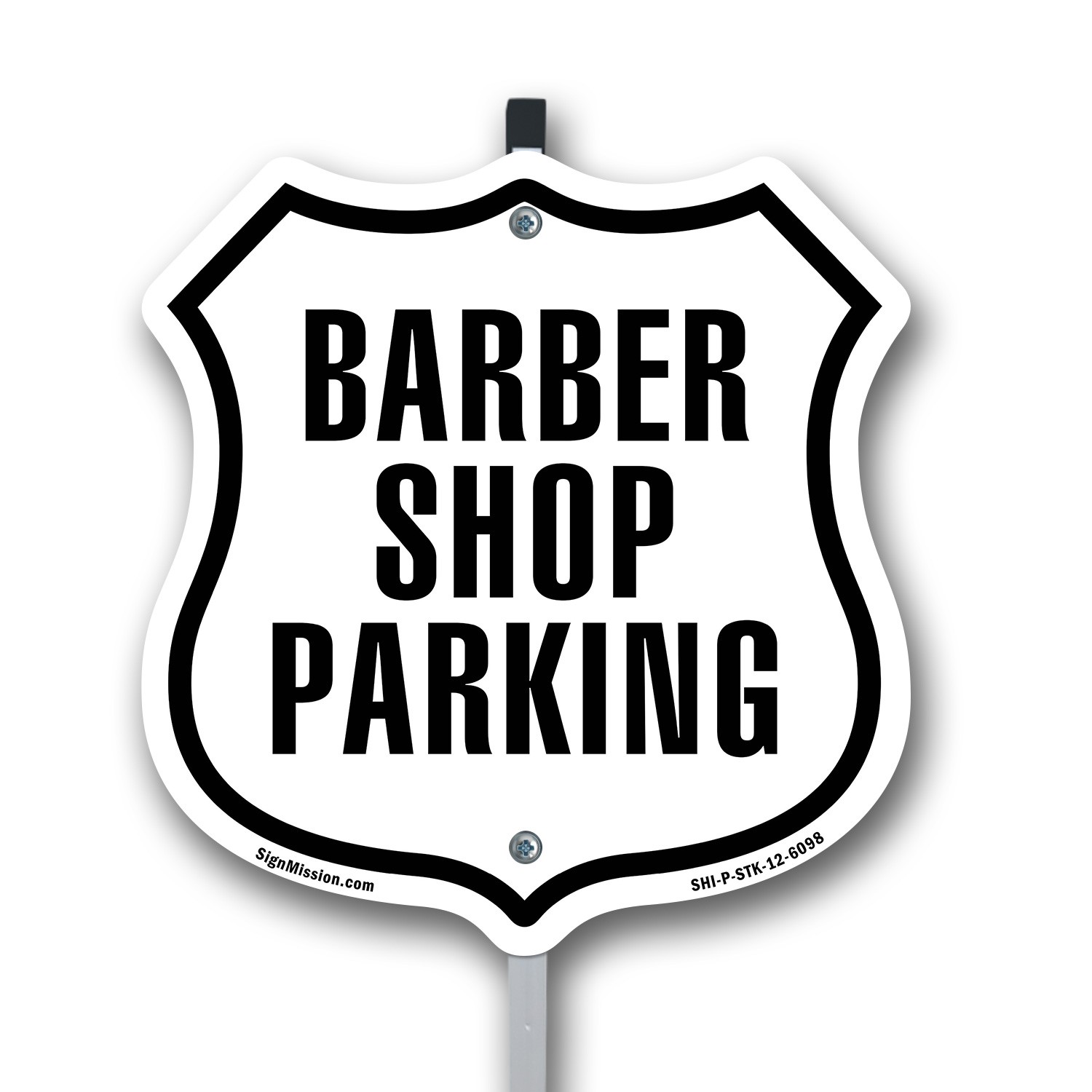 Barber Shop Parking Shield Shaped Sign With Stake Crafted in the USA