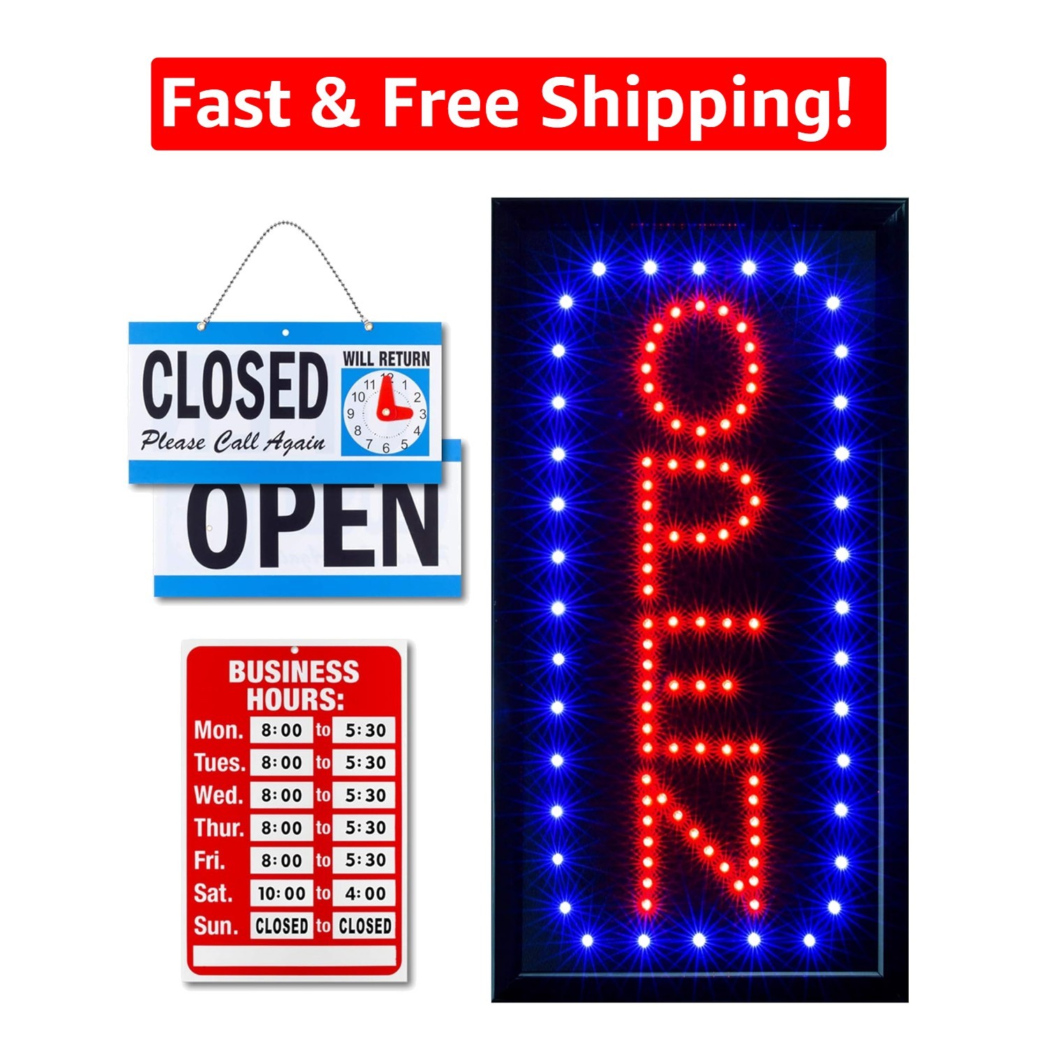 Vertical LED Neon Open Sign with Business Hours – Eye-Catching 17&Prime; x 10&Prime;