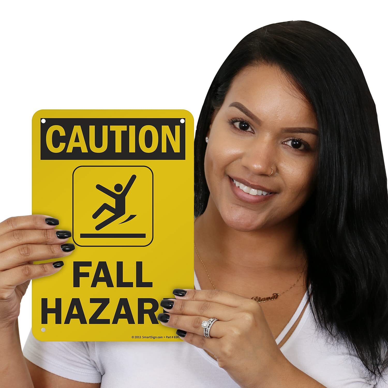 10×7 inch Caution Fall Hazard OSHA Sign with Symbol 55 mil HDPE Plastic