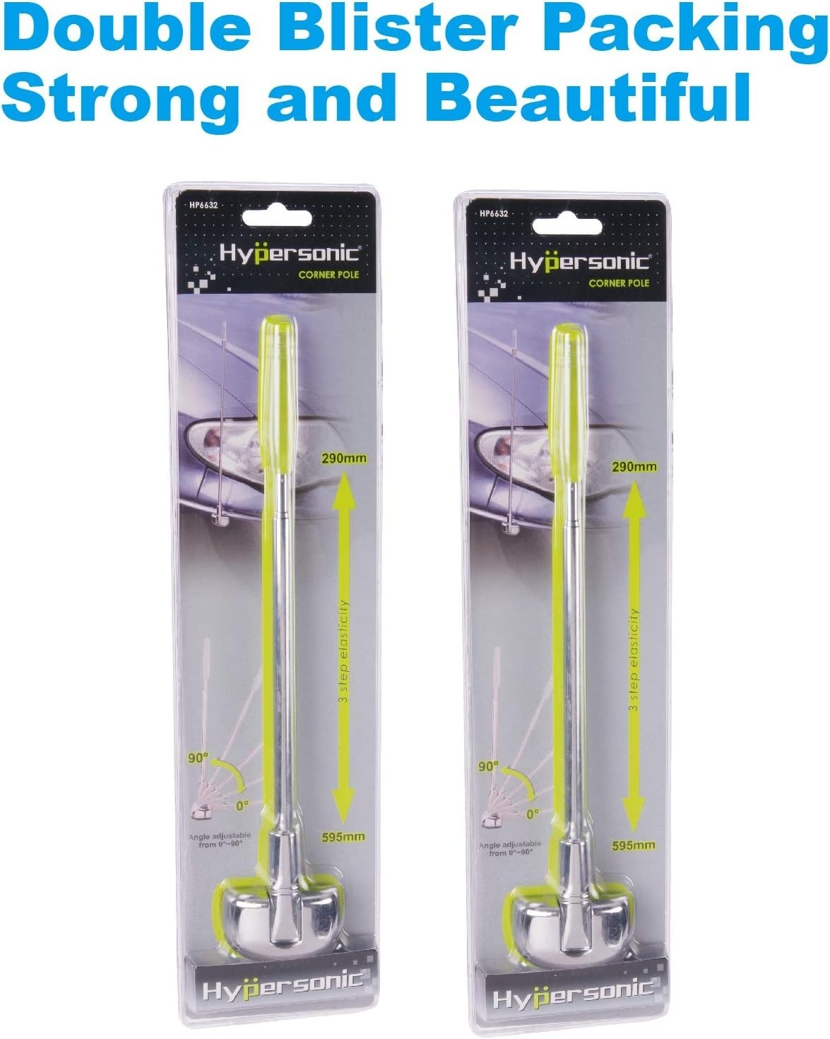 Car Bumper Corner Antenna Pole Adjustable Chrome Poles Set 11x2x1.5 in 2 Pk