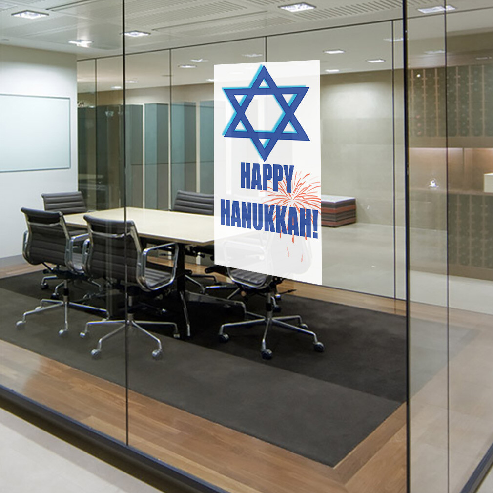 Door Decals Vertical Vinyl Stickers Multiple Sizes Happy Hanukkah Jewish Menorah