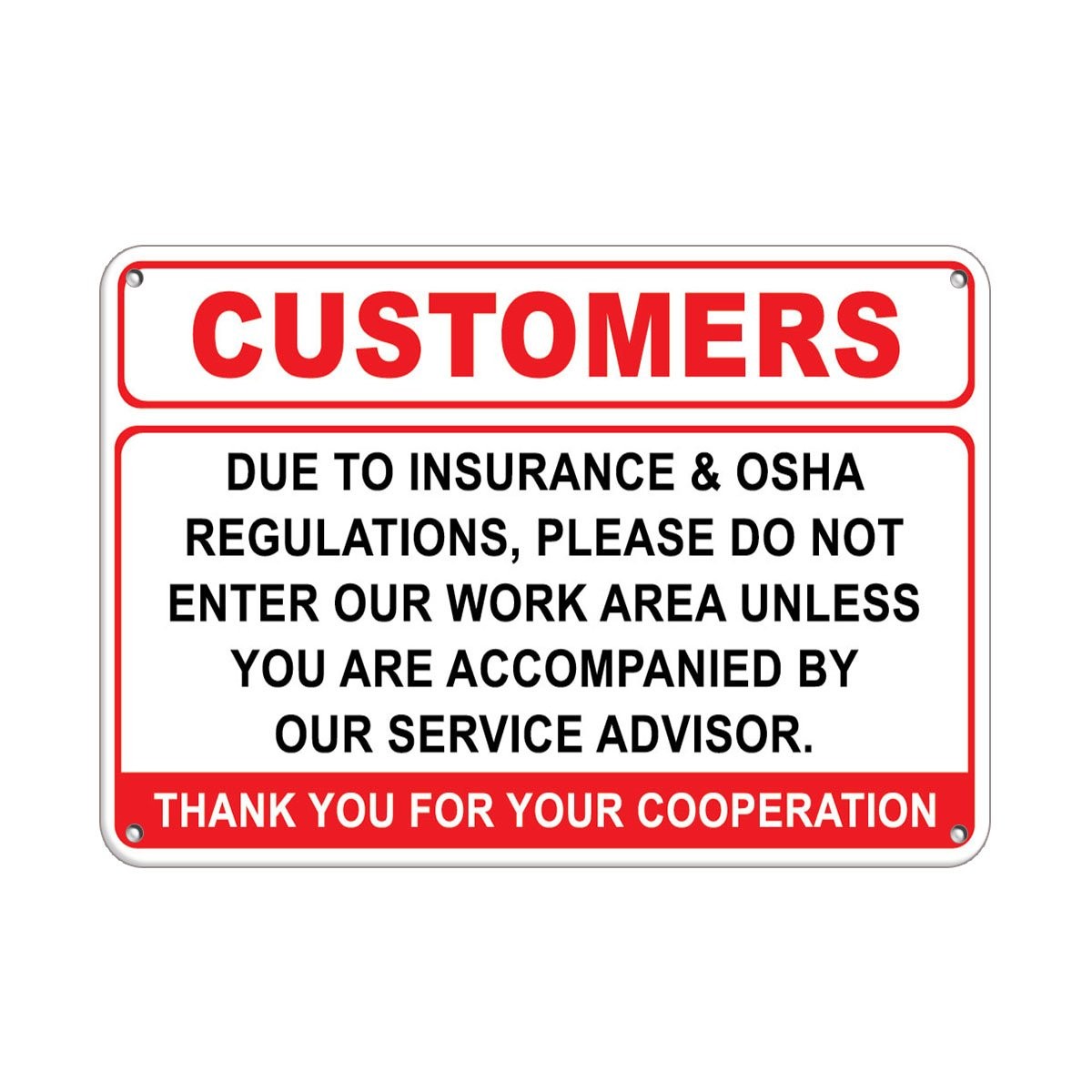 OSHA Regulations Do Not Enter Work Area Aluminum Metal Sign 10×14 Inch