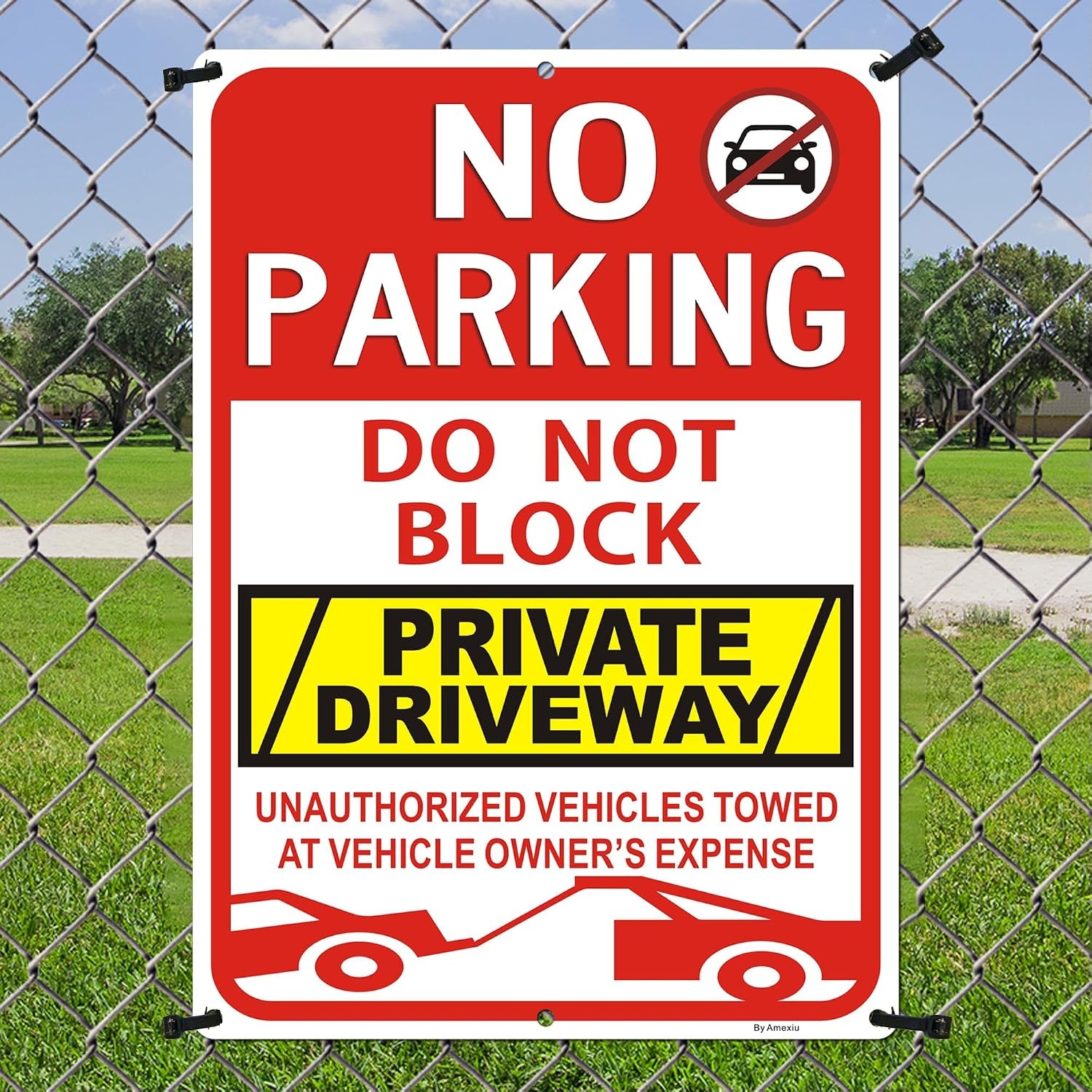 Red No Parking Signs 14&Prime;x10&Prime; 2 Pack Private Driveway Unauthorized Vehicle Sign