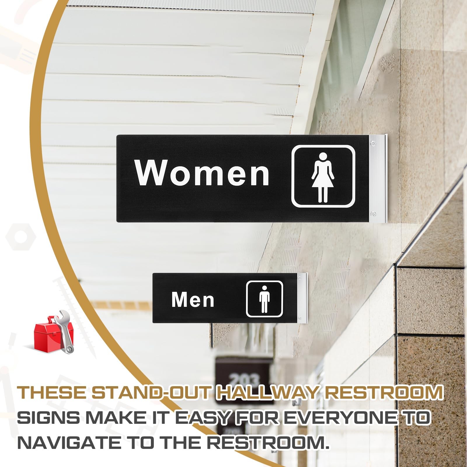 2 Pcs Men&rsquo;s and Women&rsquo;s Restroom Signs for Business Hallway Bathroom Door Signs,