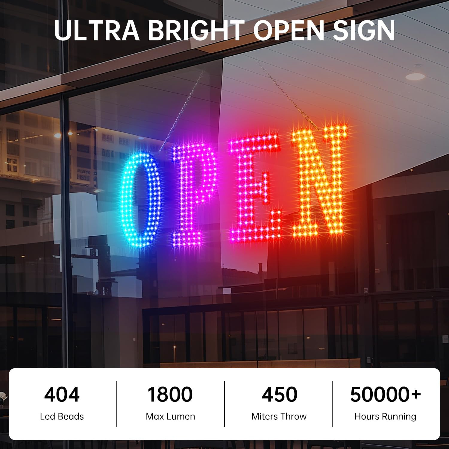 Large LED Open Sign with Remote & App Control for Stores & Cafes