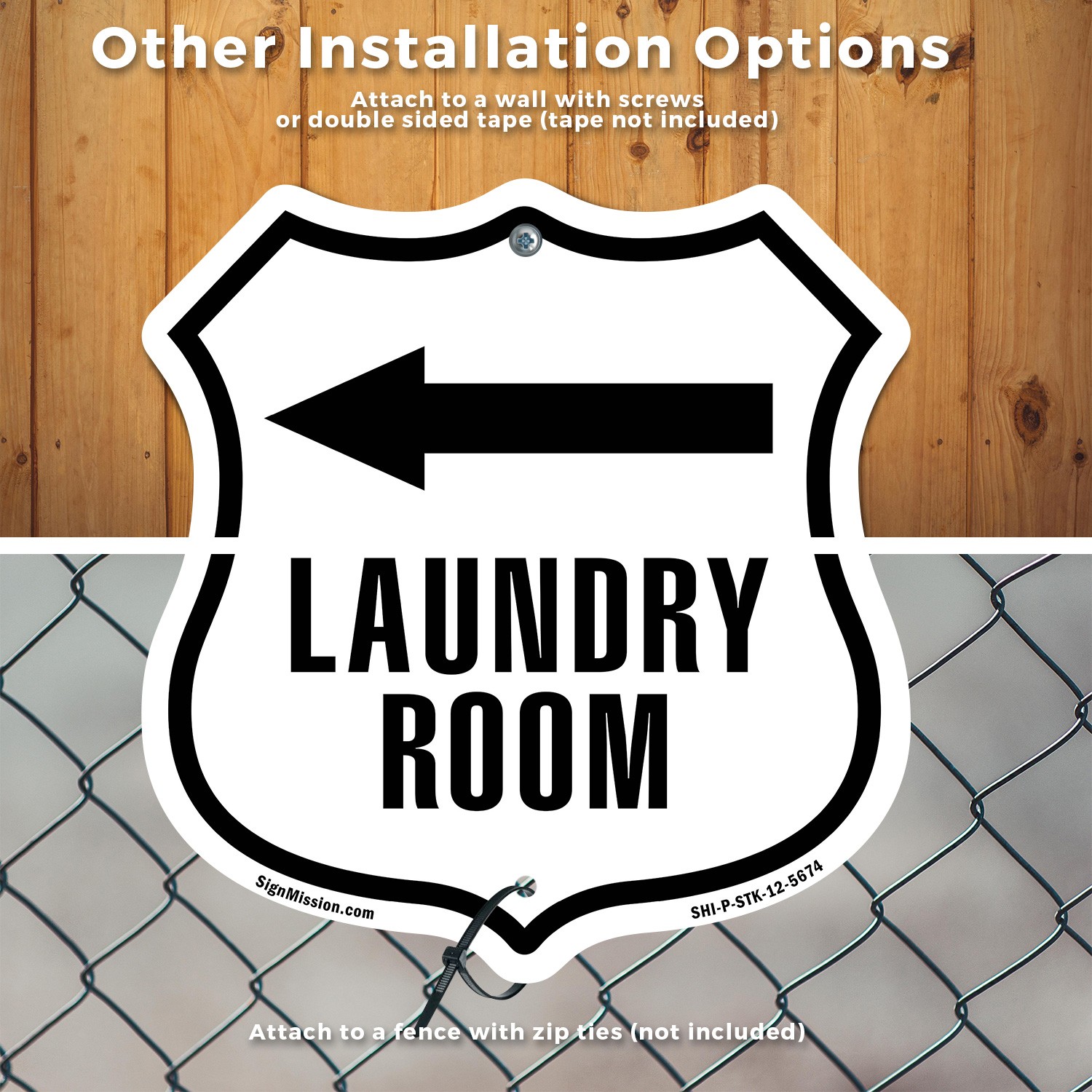 Laundry Room Left Shield Shaped Sign With Stake Crafted in the USA