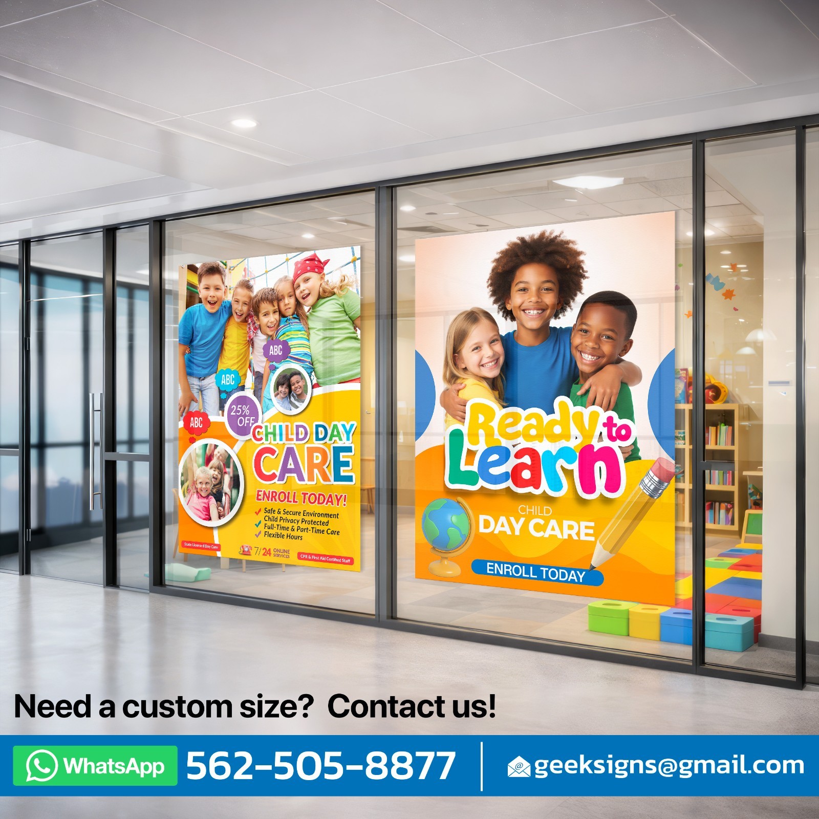 Child Day Care Window Wraps 36×48 Set of 2 | Privacy Storefront Signs