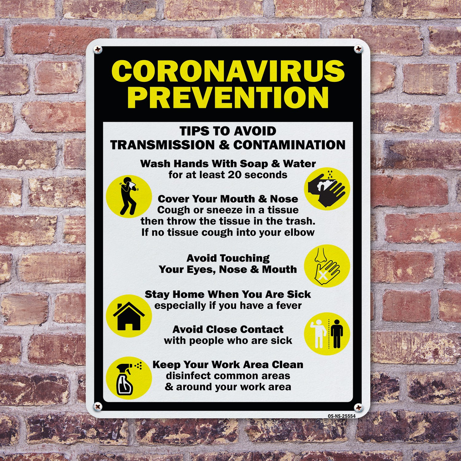 Coronavirus Prevention Tips To Avoid Transmission Public Safety Sign 5/10 Pack