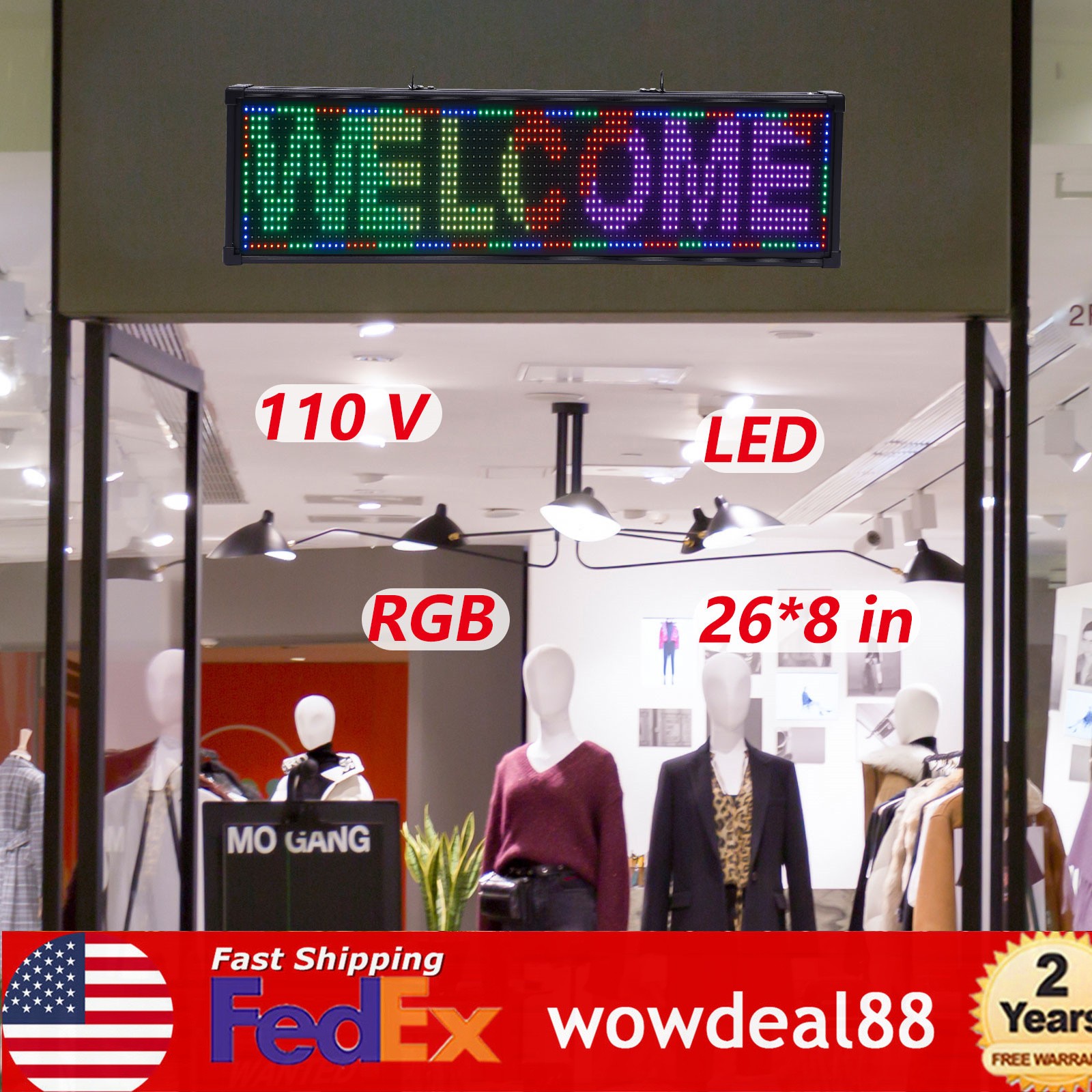 26&Prime;x8&Prime; LED Advertising Sign 7 Color Programmable Scrolling Message Display Board
