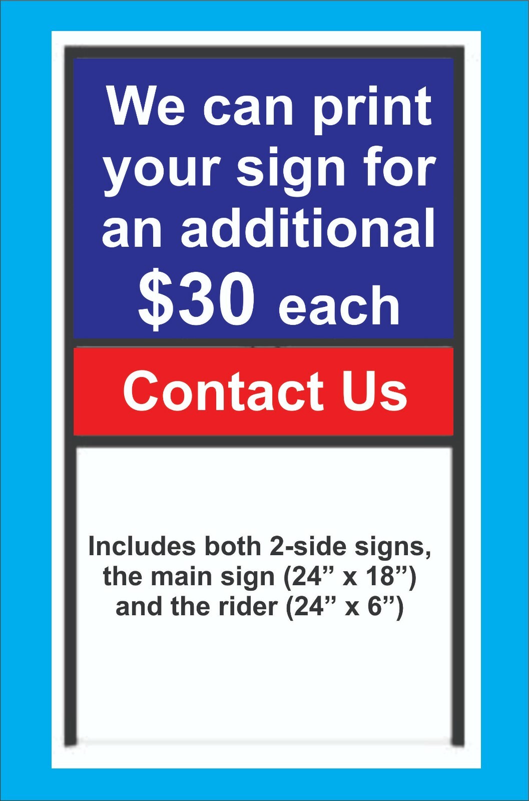 3-Pack, 24&Prime; x 18&Prime; Metal H-Frame for Real Estate signs w/ 24 x 6 Rider, Free Ship