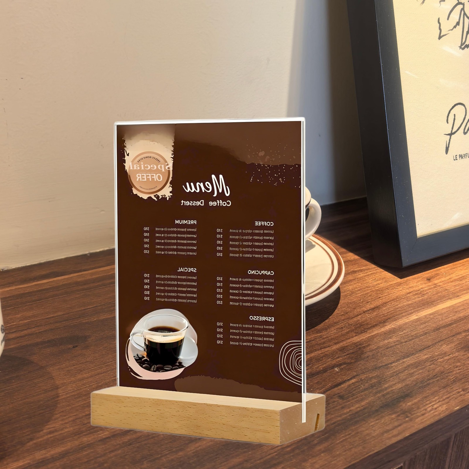 TONICE 8.5 x 11 Acrylic Sign Holder with Wood Base 3 Pack Transparent color