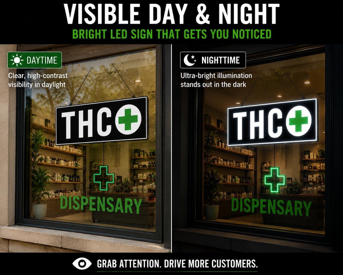 Large 24&Prime; THC LED Dispensary Smoke Shop Retail Window and Wall Sign- 110v
