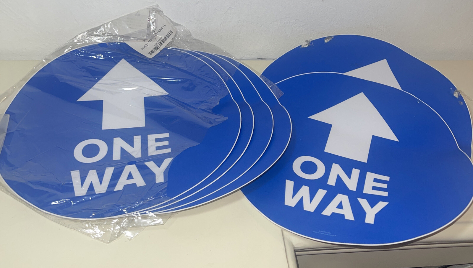 4 new + 2 damaged pixleverse ONE WAY 11” circle floor Decal Sticker commercial