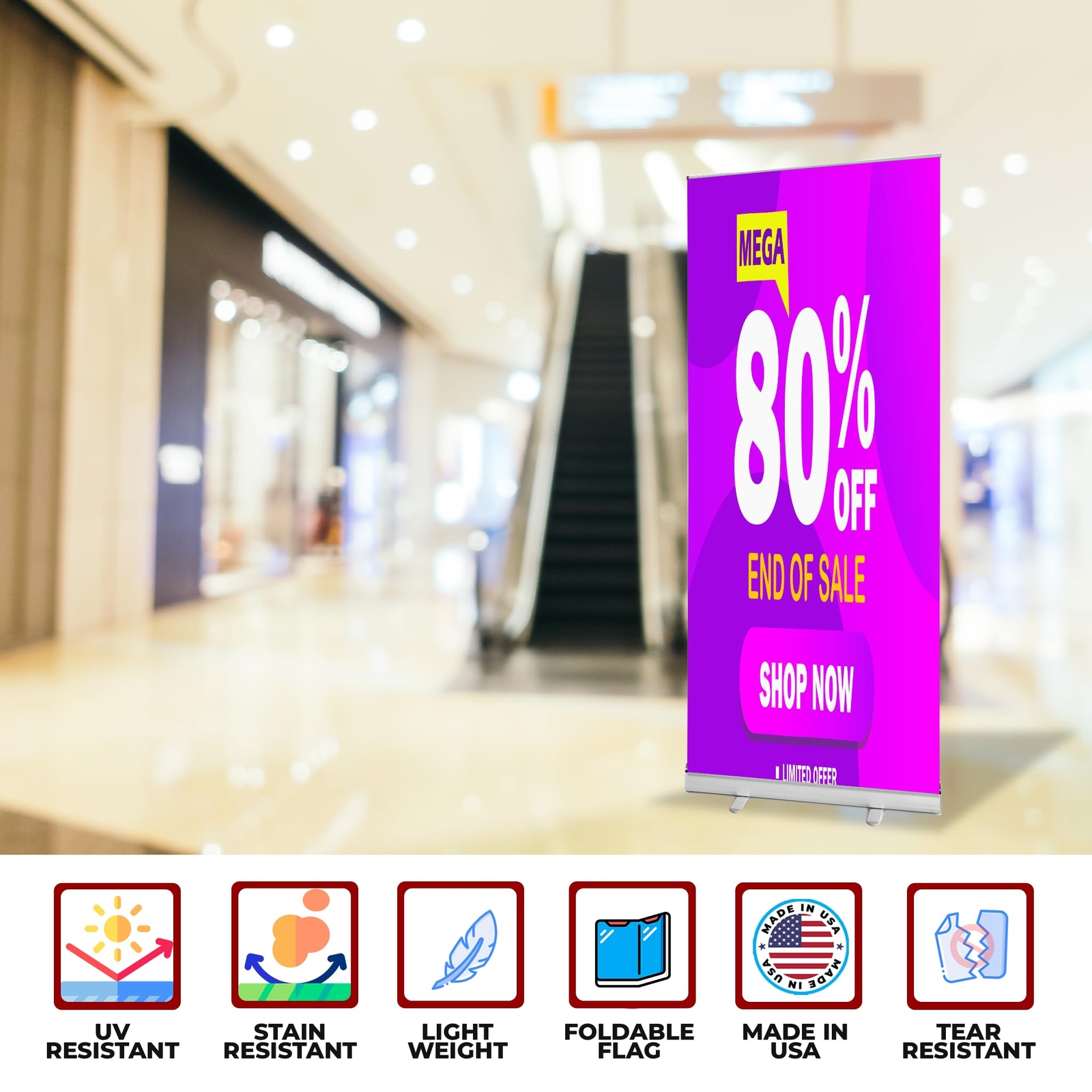 Sale Promotion Sign Retractable Banner Stand | Adjustable Roll-up Frame