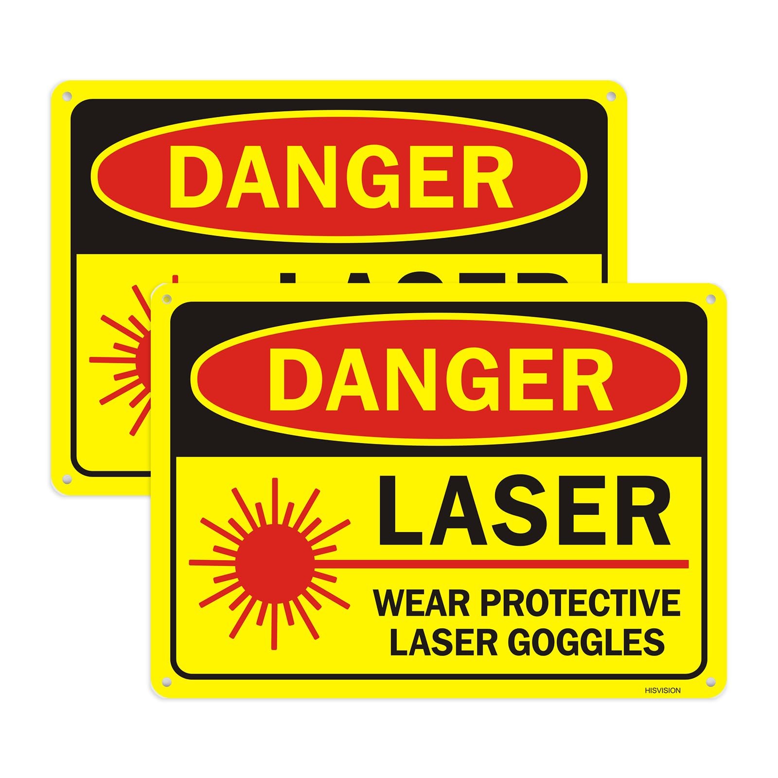 Danger Laser Sign Wear Protective Goggles Reflective Aluminum 10×7 Inch 2 PCS