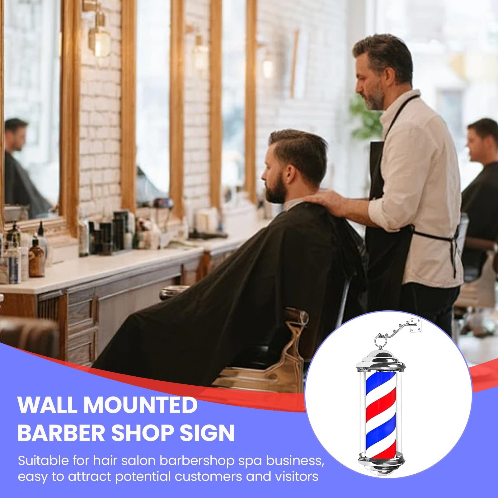 15 » Barber Pole LED Light, Barber Shop Pole Light Silver | Hair Salon Open S…